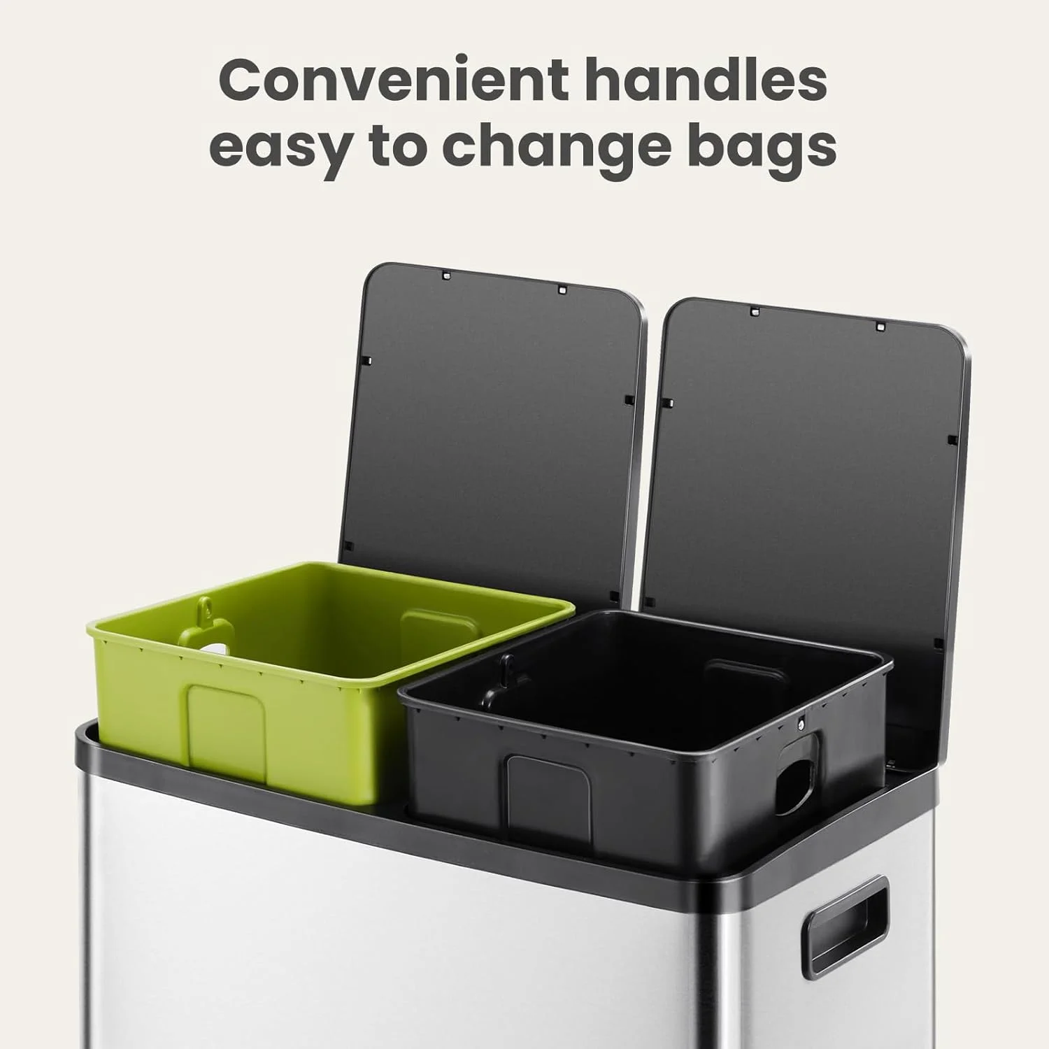 2 x 8.3 Gallon Dual Garbage Recycle Trash Can with Lid, Inner Buckets for Kitchen, Stainless Steel, Sliver(Sliver) - Image 5