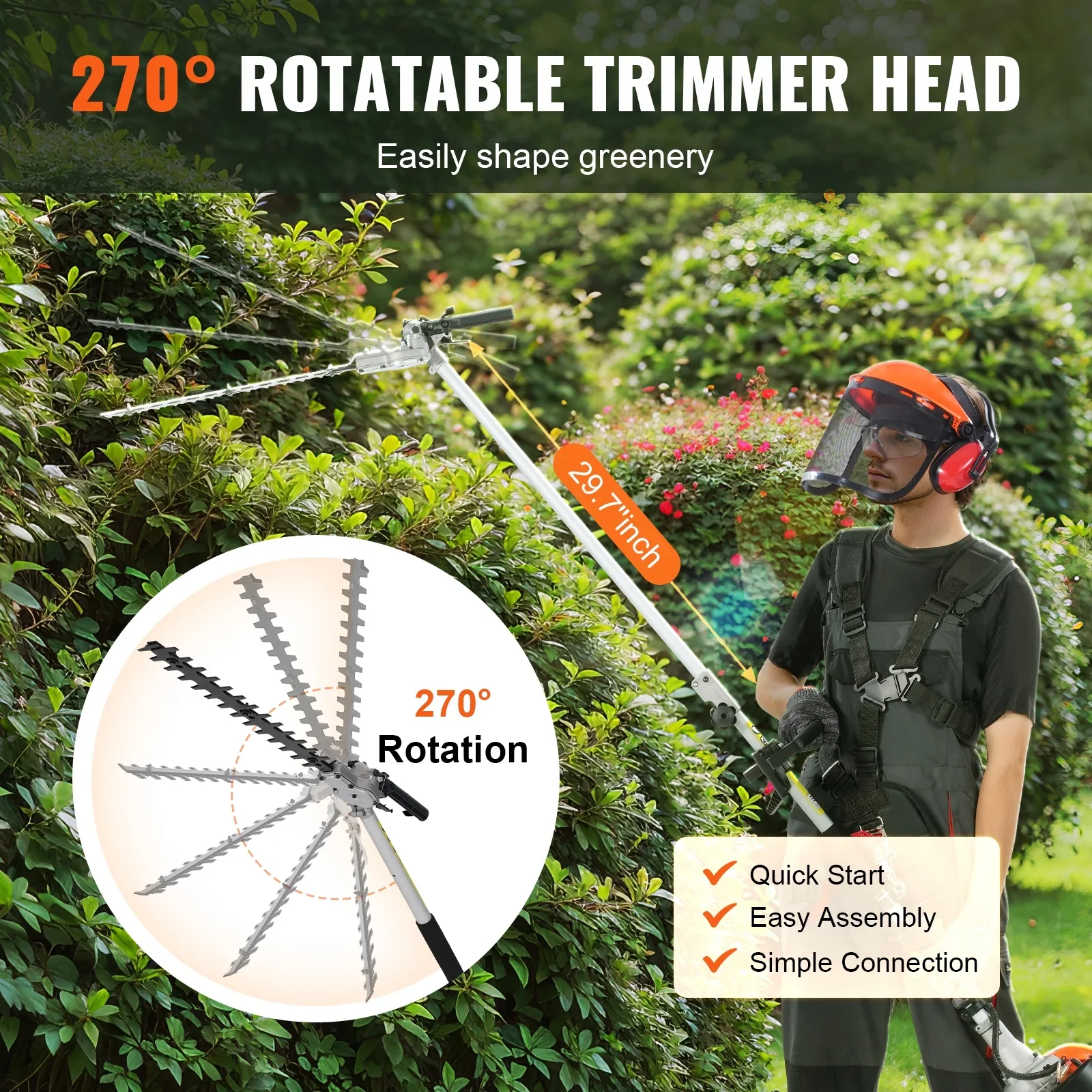 KFFKFF 26CC 5-in-1 Versatile Gardening Tools, Gas-Powered Hedge Trimmer, Grass Cutter, Line Trimmer, Edger, and Pole Saw with Extendable Shaft