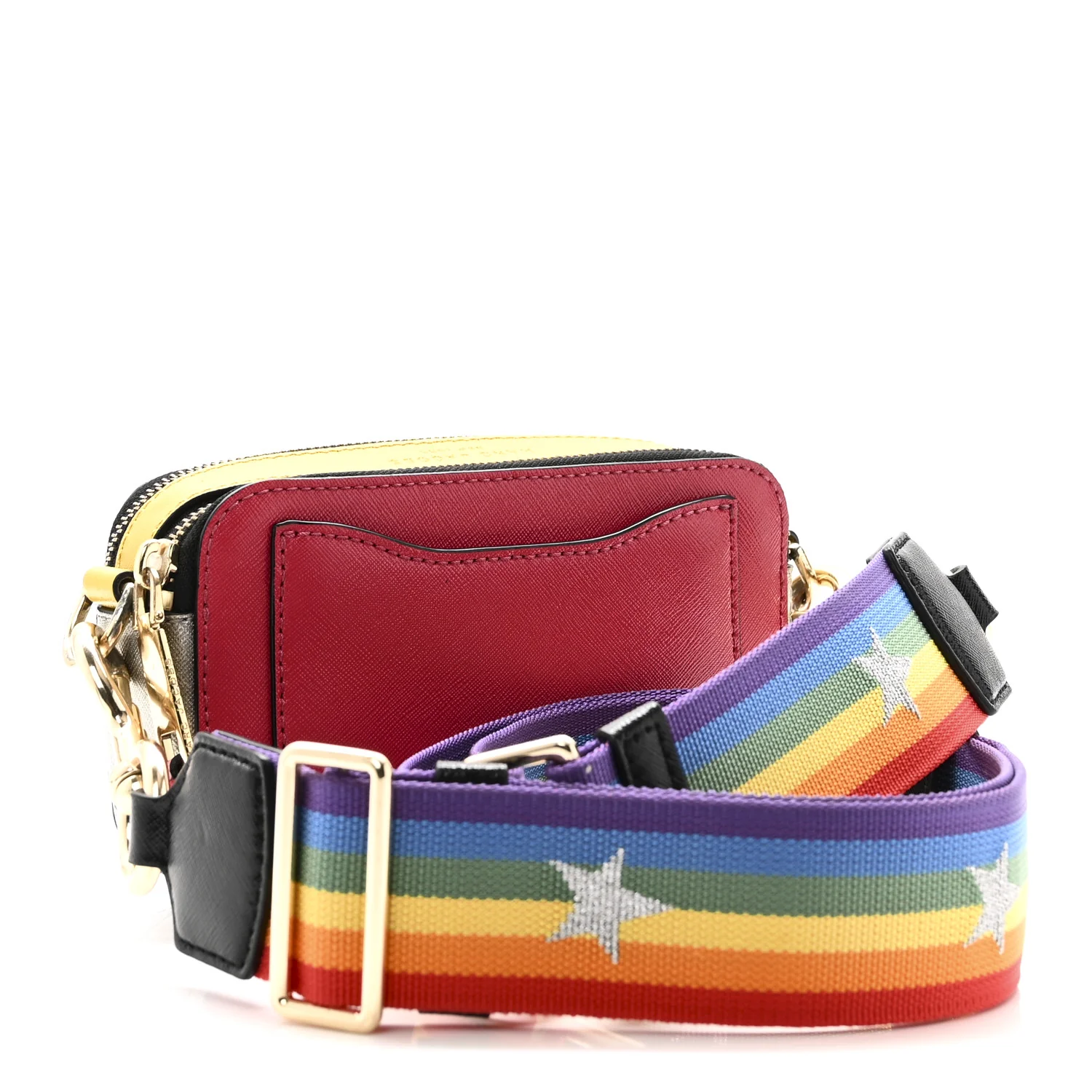Saffiano Rainbow Strap Color Block Small Snapshot Camera Bag Pink Multicolor