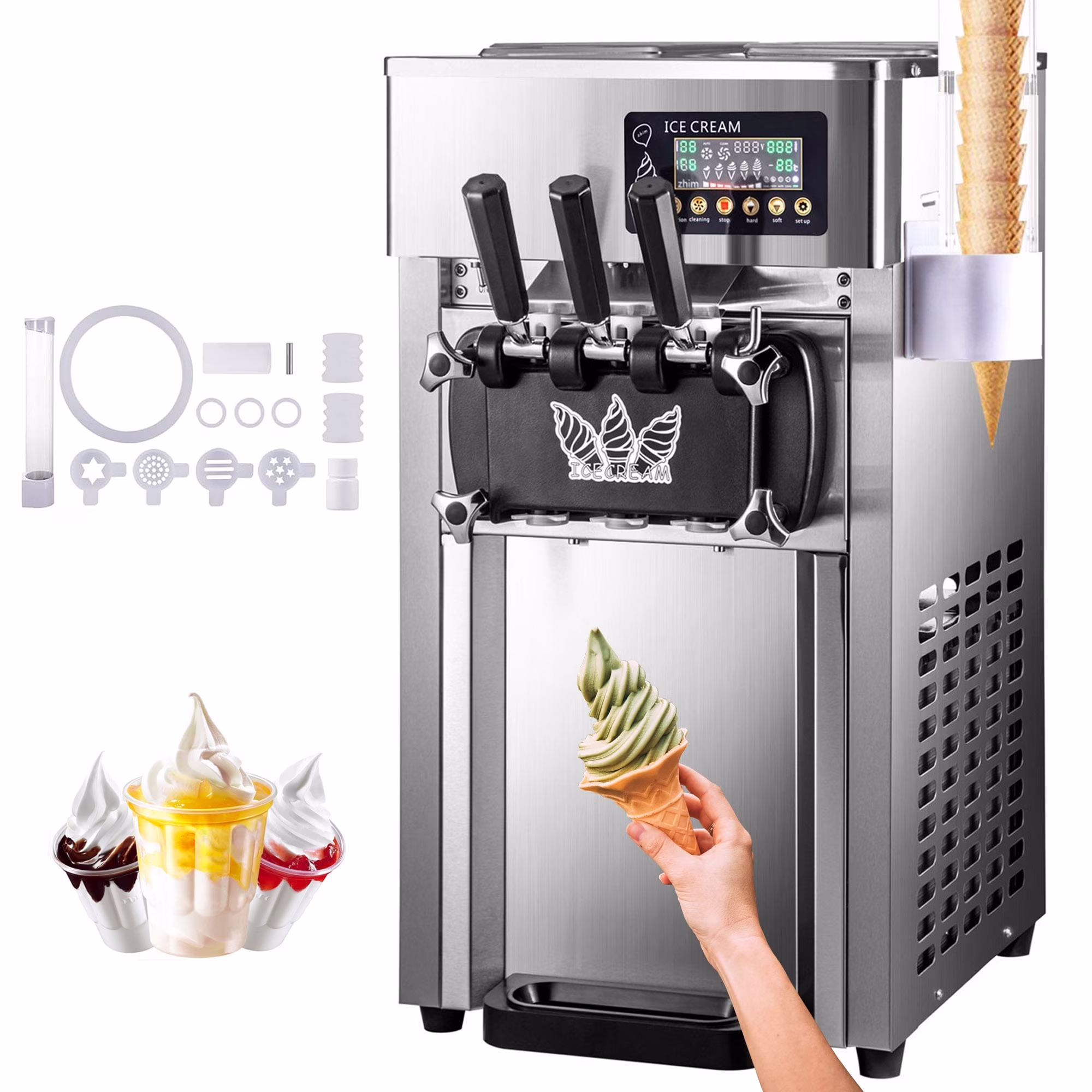 1200W Commercial Ice Cream Machine Countertop 18L/H Soft Serve Ice Cream Maker with LED Display(1200W)