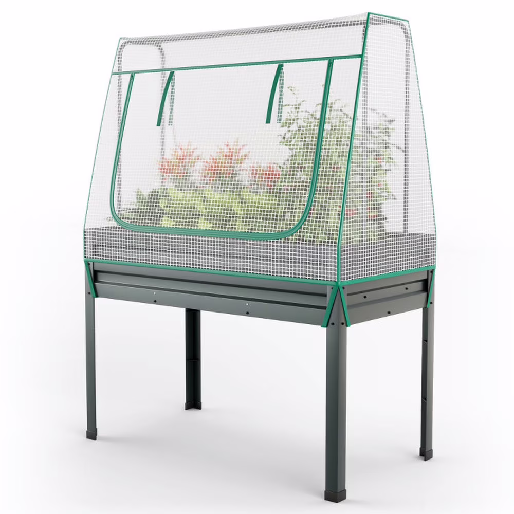 Barara King Raised Garden Bed Planter Box,3-in-1 Raised Garden Bed with Greenhouse Cover and Trellis-Grey