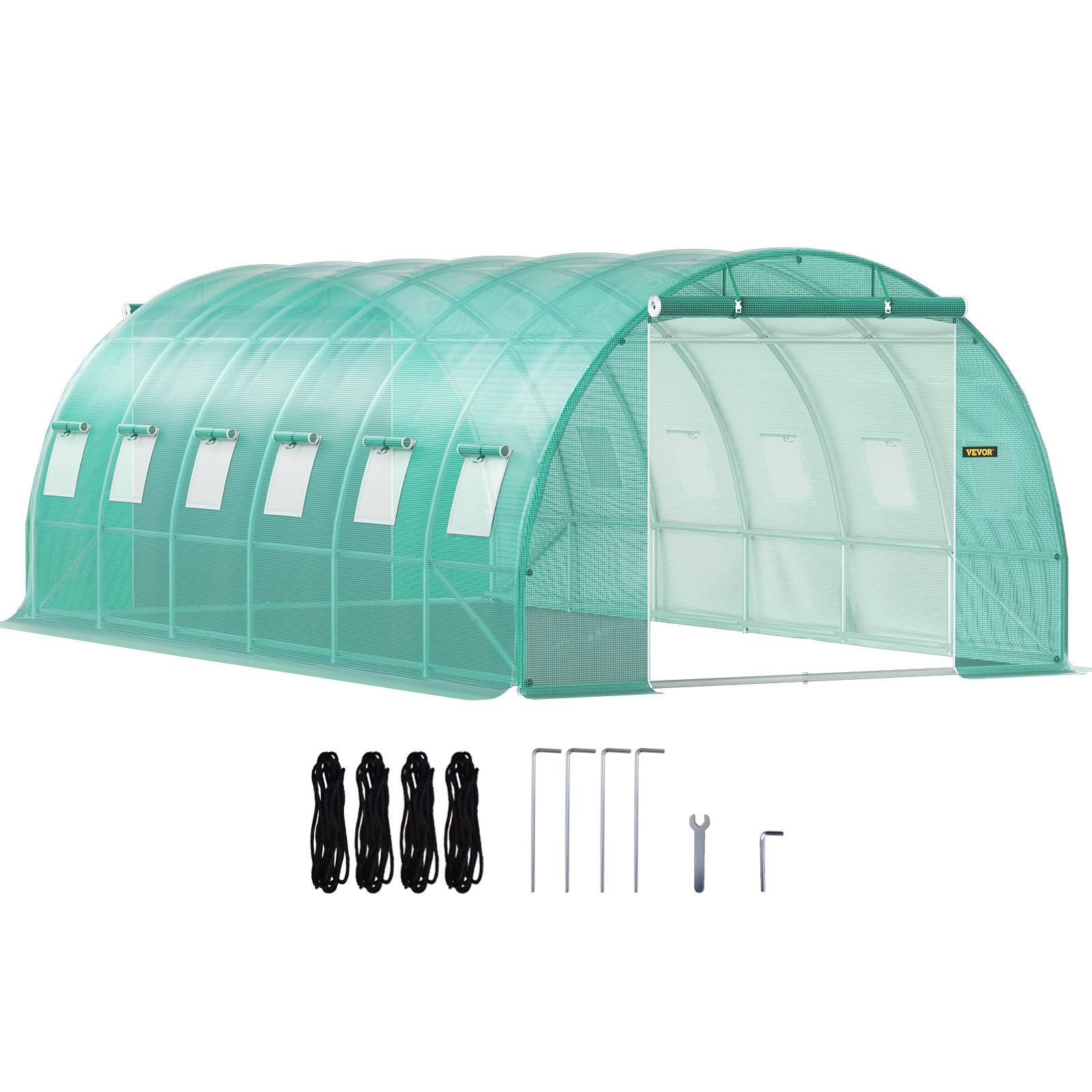 VEVOR Walk-In Tunnel Greenhouse, 20 x 10 x 7 ft Portable Plant Hot House w/ Galvanized Steel Hoops, 3 Top Beams, Diagonal Poles