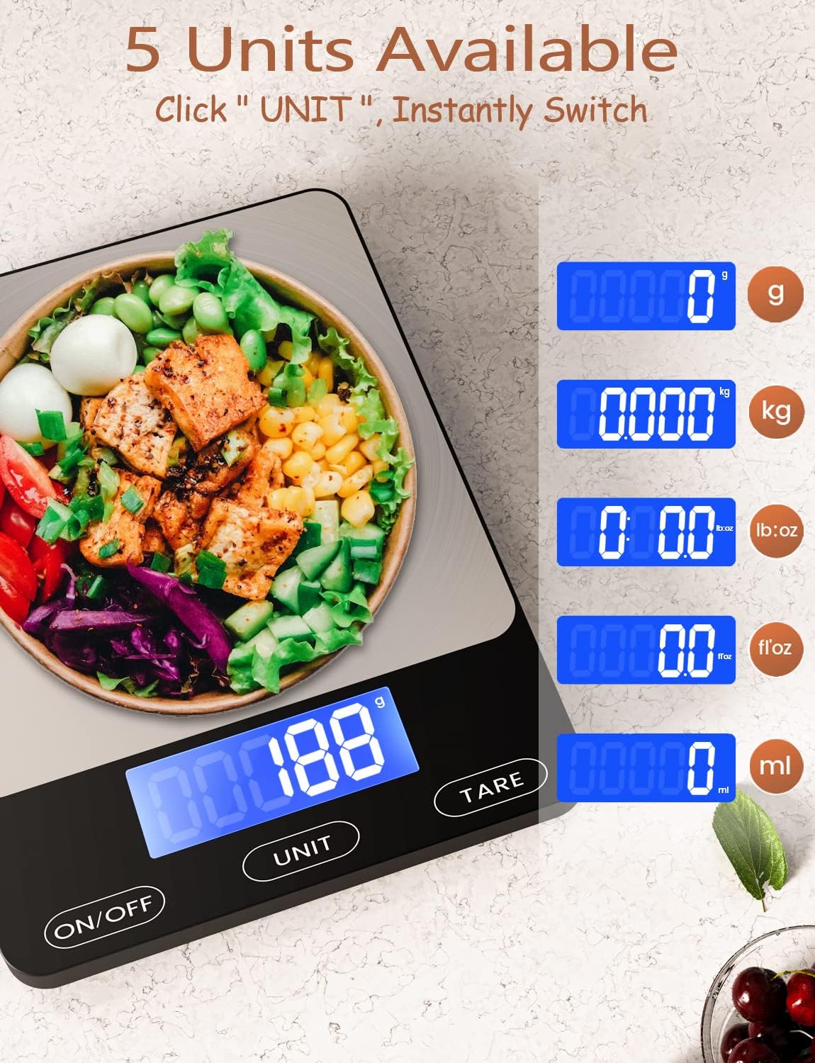Food Scale -33lb Digital Kitchen Scale for Food in Ounces and Grams Rechargeable