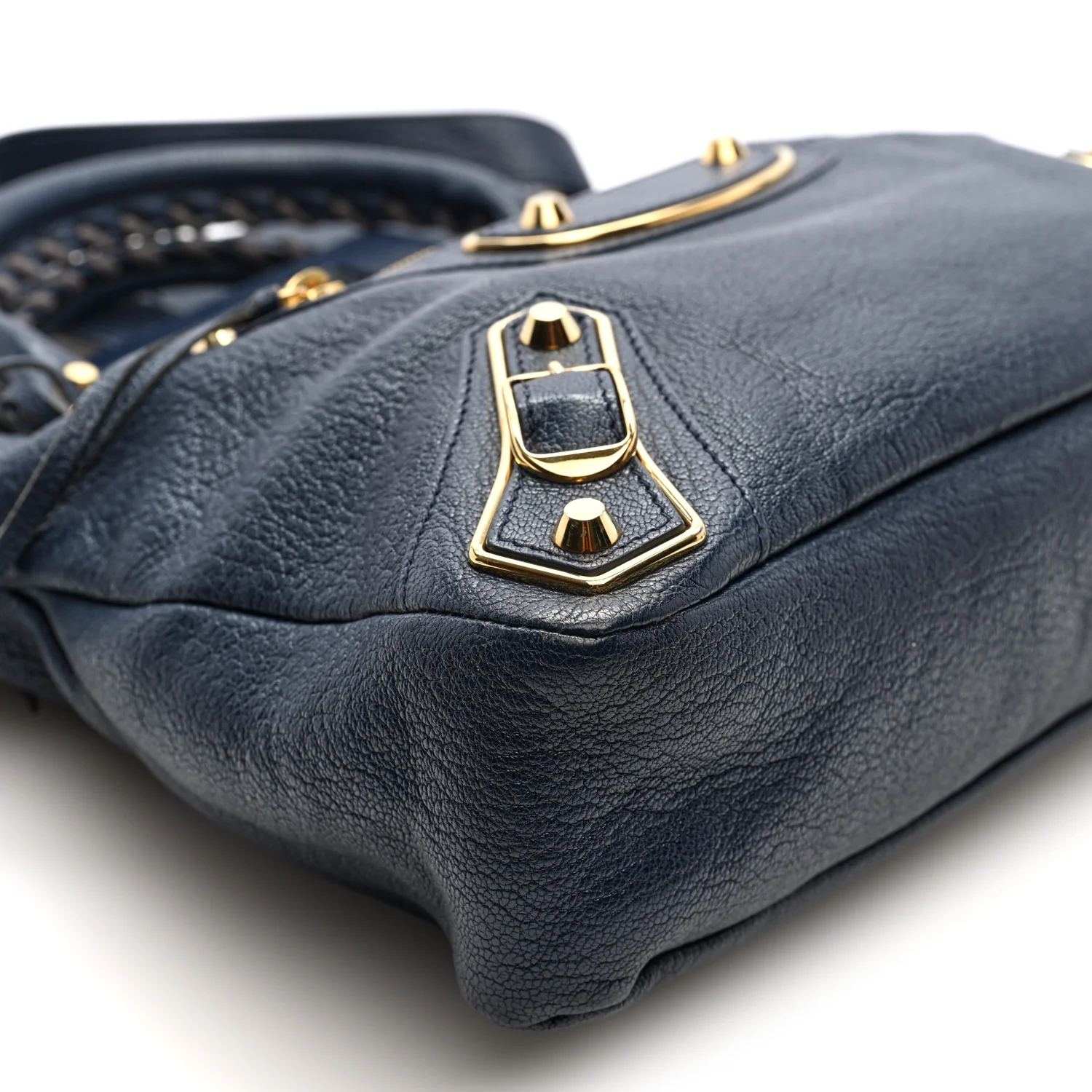 Chevre Gold Metallic Edge Hardware Town Bleu Nuit Dark Sea
