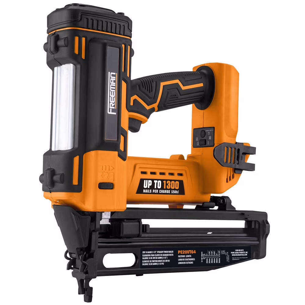 Freeman PE20VT64 20 Volt Cordless 16-Gauge 2-1/2 Straight Finish Nailer (Tool Only) �C 1300 Shots per Charge