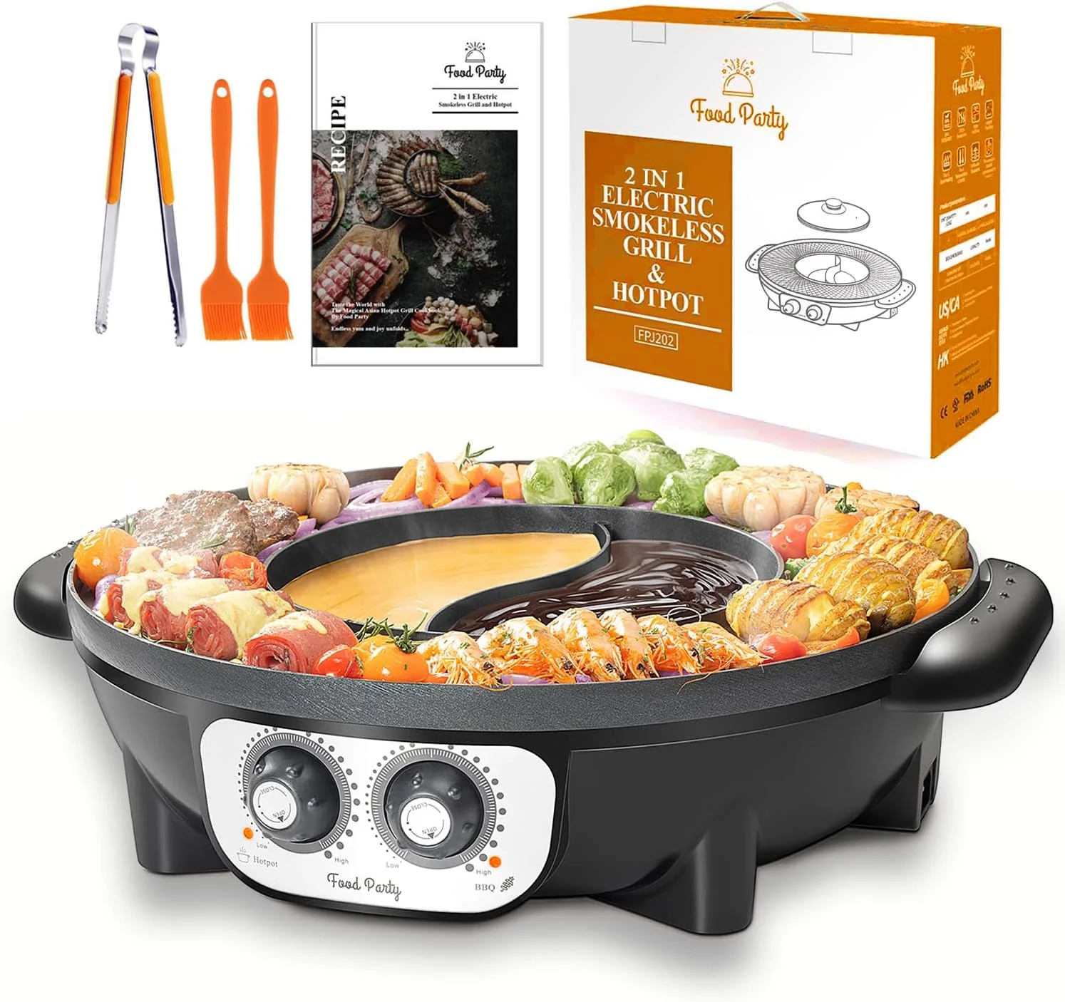 Ensemble grill et barbecue coréen 2 en 1 pour fondue chinoise, sans fumée, 110 V, 1700 W