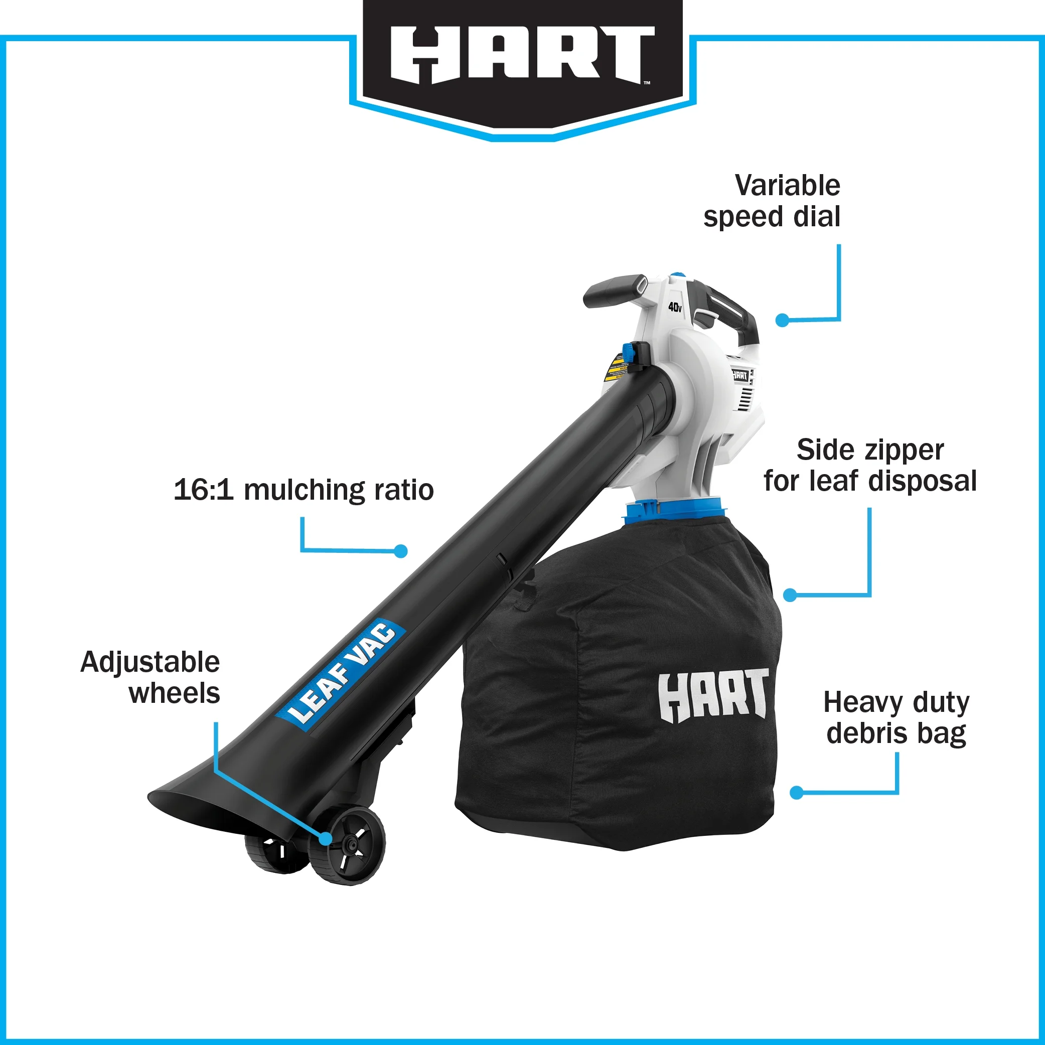 40V Cordless Leaf Vacuum Kit, (1) 4.0Ah Lithium-Ion Battery(Battery Included) - Image 10
