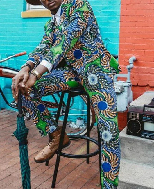 Ensemble 2 pièces : blazer à col à revers et pantalon à imprimé ethnique décontracté