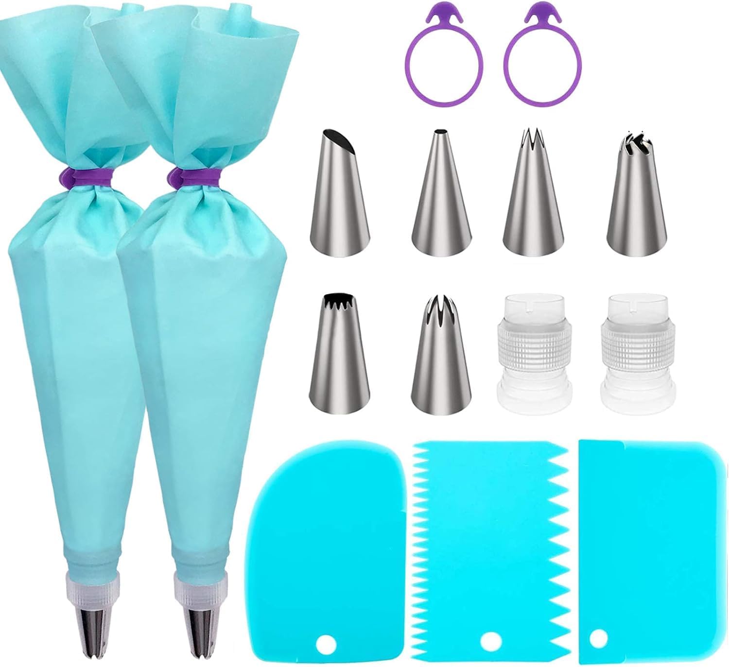 Piping Bags and Tips Set, Cake Decorating Kit Supplies, Frosting Piping Kit for Baking with Pastry Bags and Tips, Standard Converters, Silicone Rings, Reusable Piping Bags for Cookie Icing, Cupcake