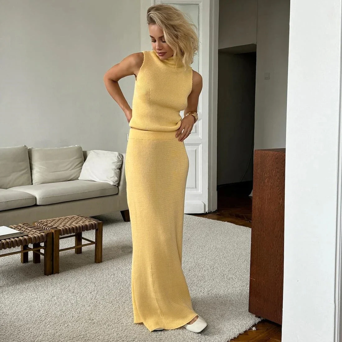 Sophie Paris | Robe longue sans manches en maille douce