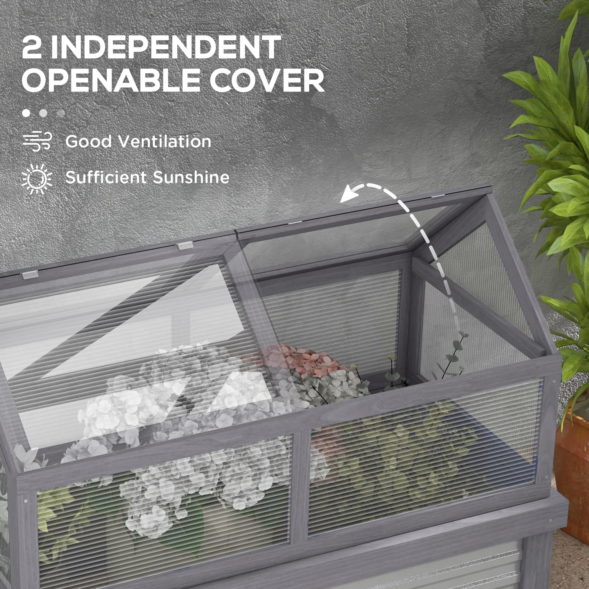 Outsunny Raised Garden Bed with Polycarbonate Greenhouse, Wooden Garden Cold Frame Greenhouse, Flower Planter Protection, 48 x 24 x 32, Natural