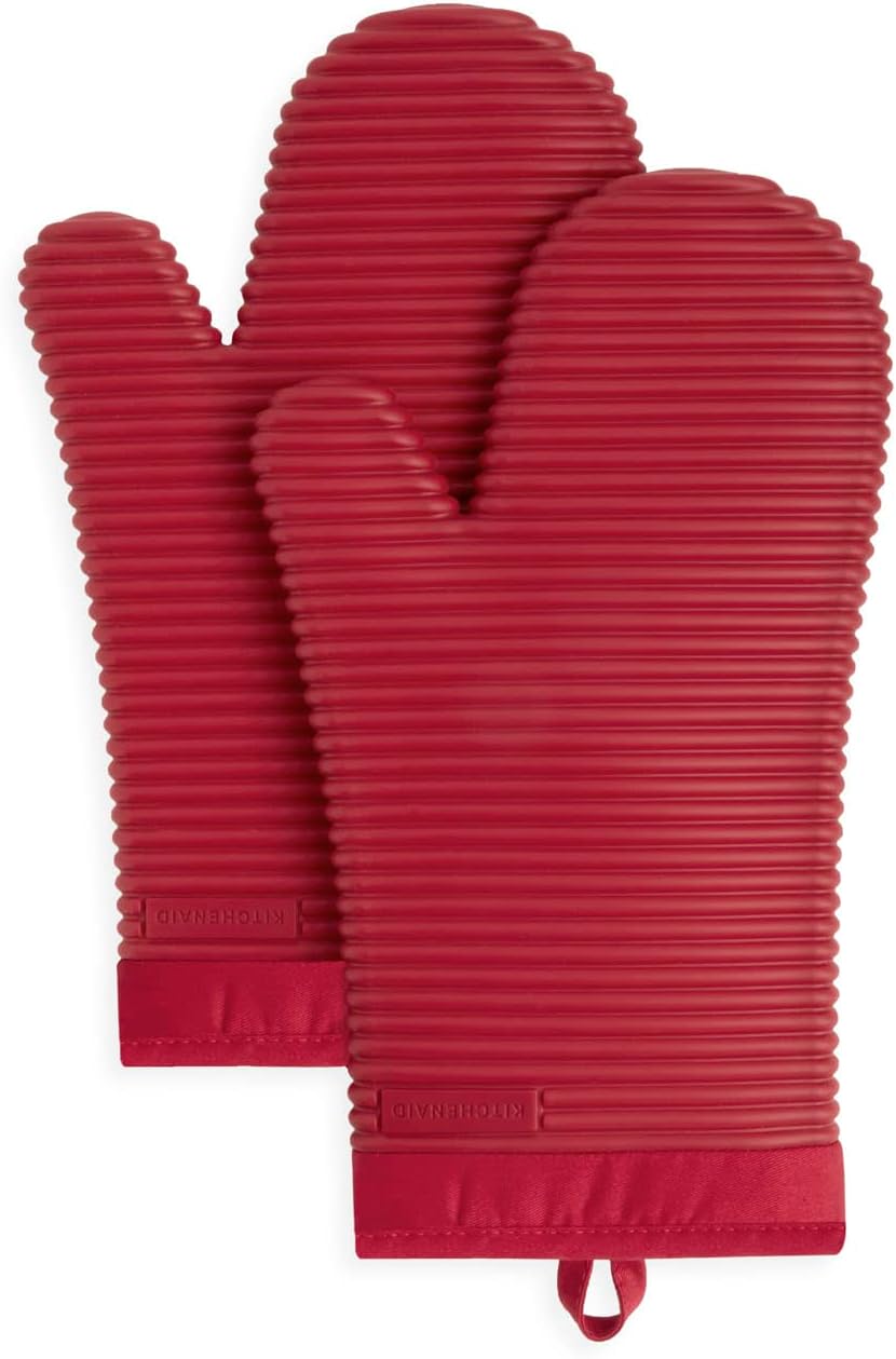KITCHENAID Ribbed Soft Silicone Oven Mitt 2-Pack Set, 7.5