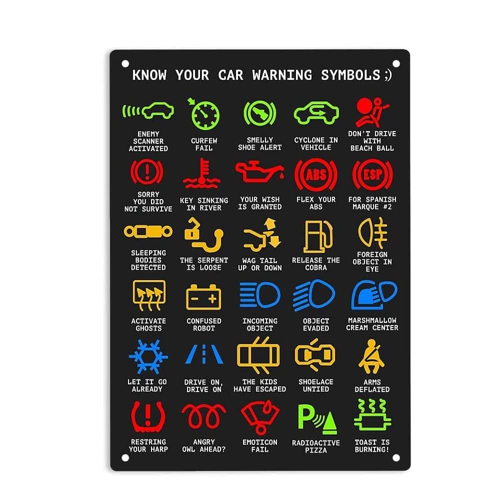 ERMUHEY Know Your Car Warning Lights Mechanics Funny Sarcastic Sign Metal Tin Signs, Poster Home Office Restaurants Bedroom Outdoors Man Cave Wall