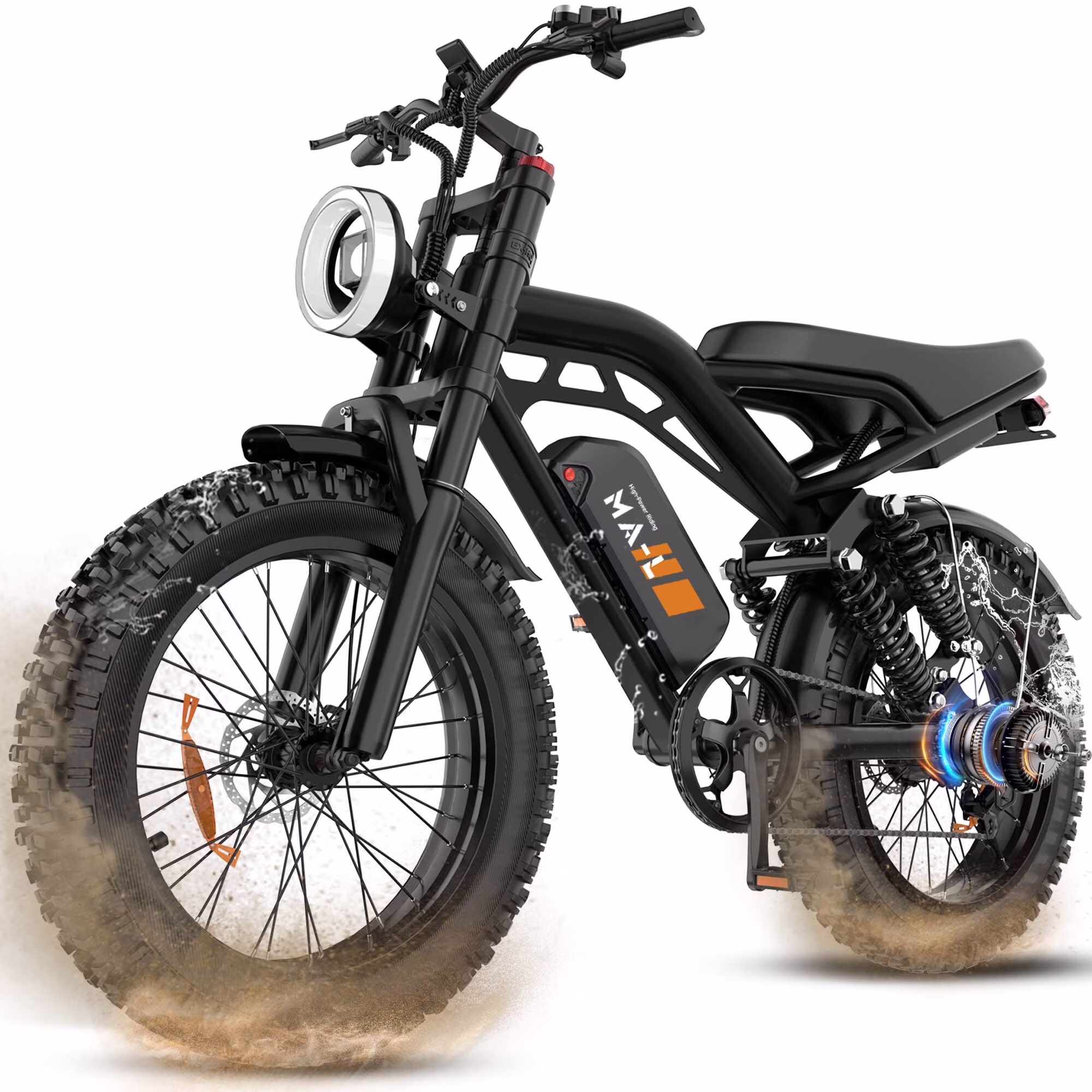 1500W Peak Electric Bike for Adults, 48V 15Ah Battery, 20" x 4" Snow Fat Tire, Full Suspension, 7 Speed, E Mountain Bike, UL2849()