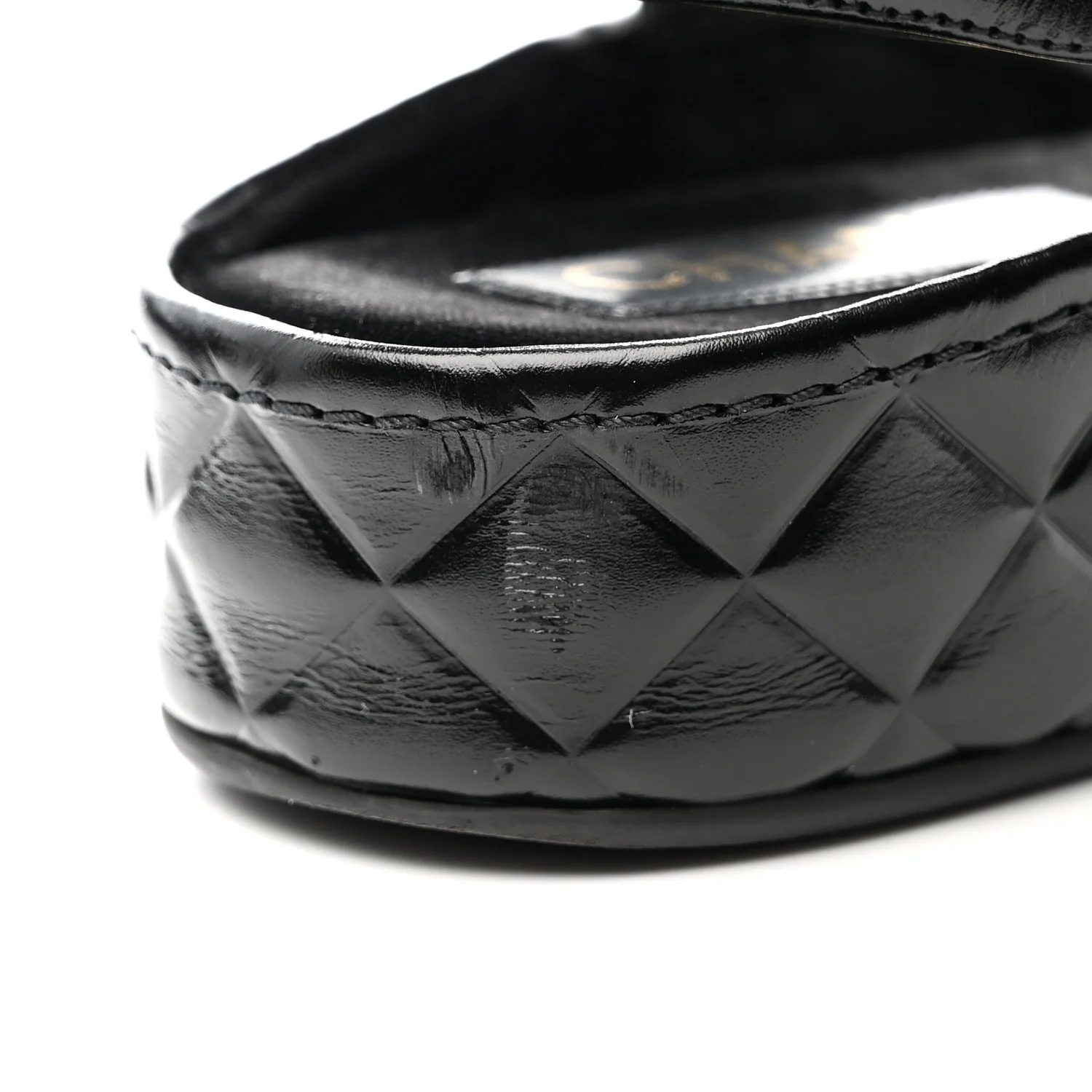 Shiny Calfskin Logo Platform Sandals 39 Black