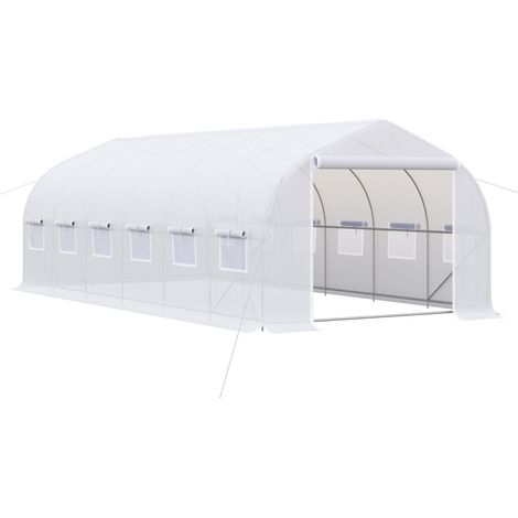 Irovami Serre tunnel d'extérieur 6 x 3 x 2 m, grande serre de jardin avec 12 fenêtres et une porte enroulable à fermeture éclair métallique, idéale pour la culture des plantes (blanche). — vue 1