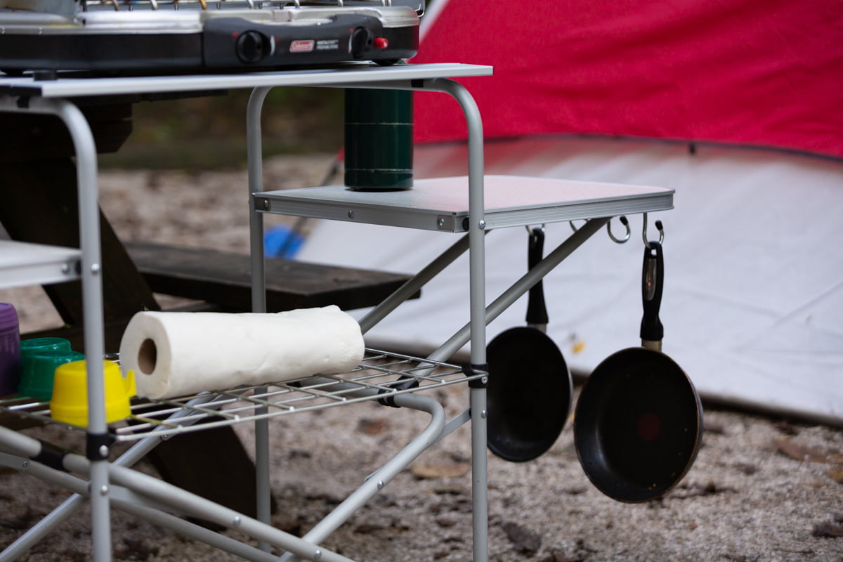 Trail Camp Kitchen Cooking Stand with Three Table Tops