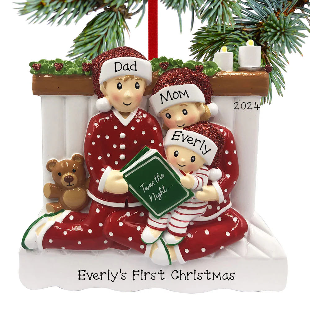 Reading in Bed Family Personalized Xmas Ornament - 3, 4, 5, 6 Family Members