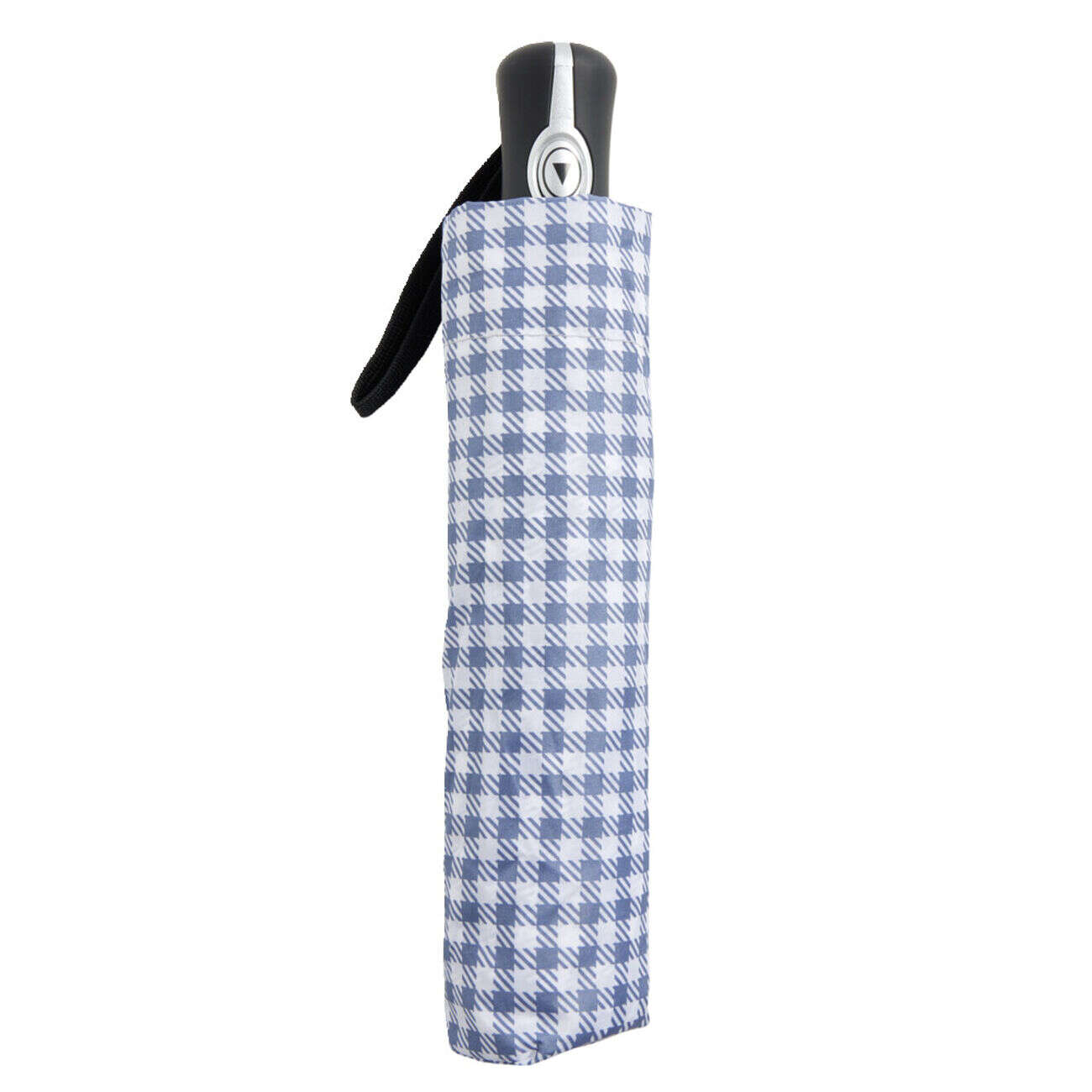 Parapluie pliable automatique vichy bleu et blanc L24cm