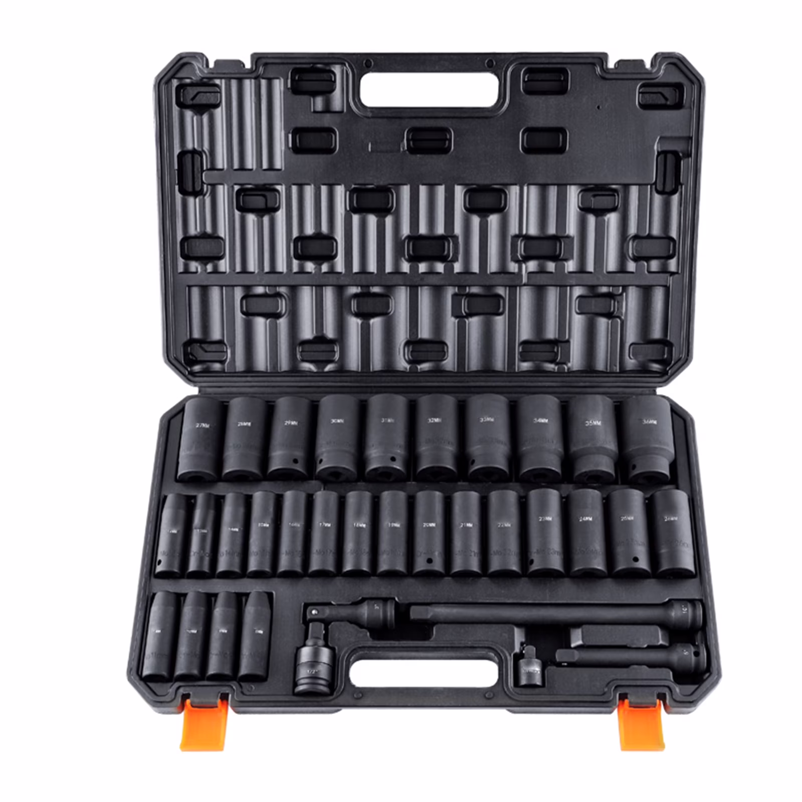 BENTISM 1/2 Drive Impact Socket Set, 34 Piece Socket Set Metric 8-36mm, 6 Point Cr-MO Alloy Steel for Auto Repair, Includes Adapters & Ratchet Handle & Storage Case