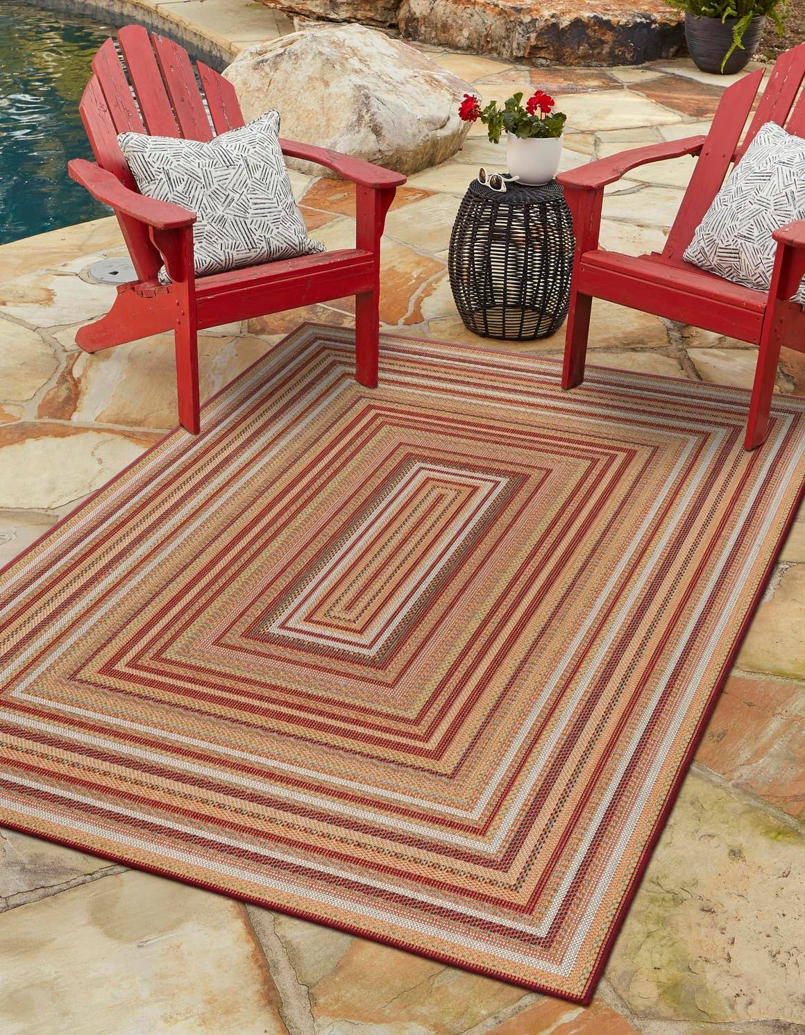 Baja Outdoor 5x8 Red Geometric Area Rug Indoor Outdoor Rug