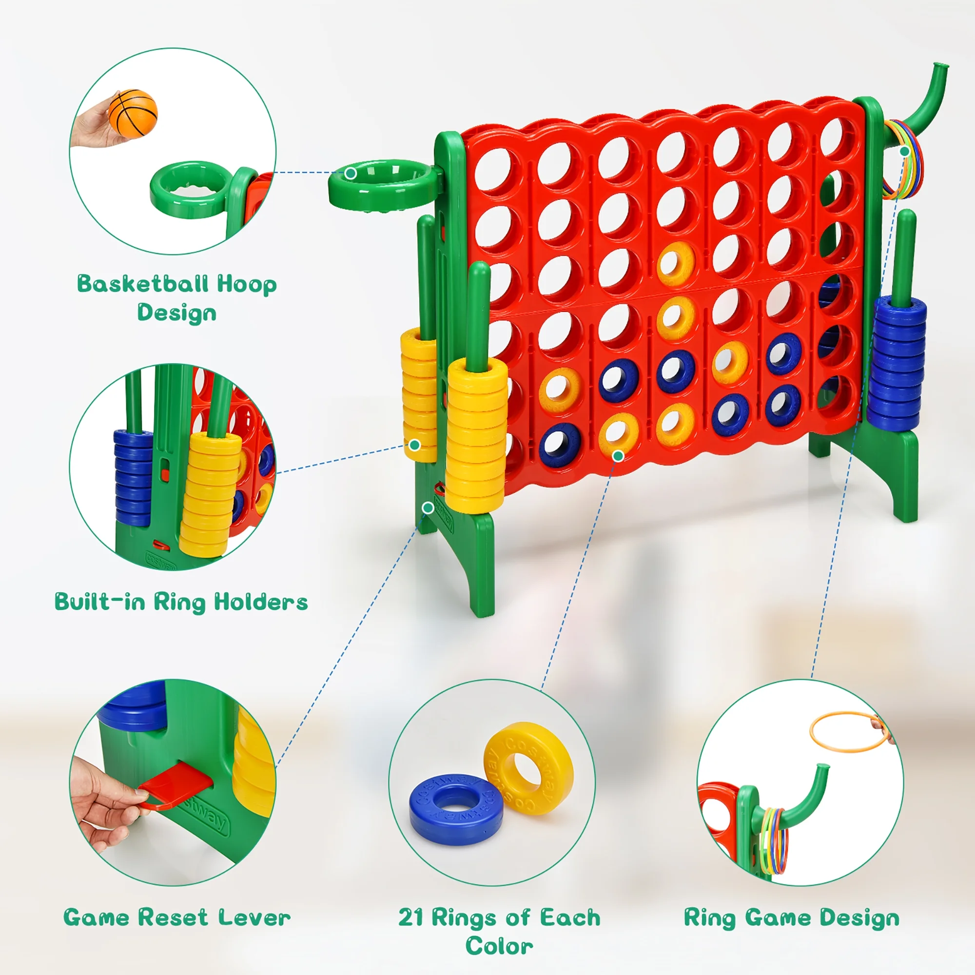 Giant 4 in A Row Jumbo 4-to-Score Game Set W/Storage Carrying Bag for Kids Adult(Red/Green) - Image 4