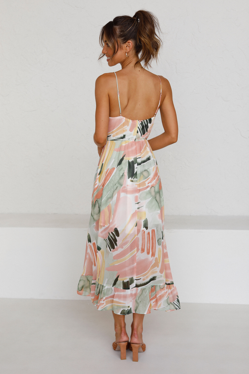 Robe à imprimé tropical et col en V pour femme