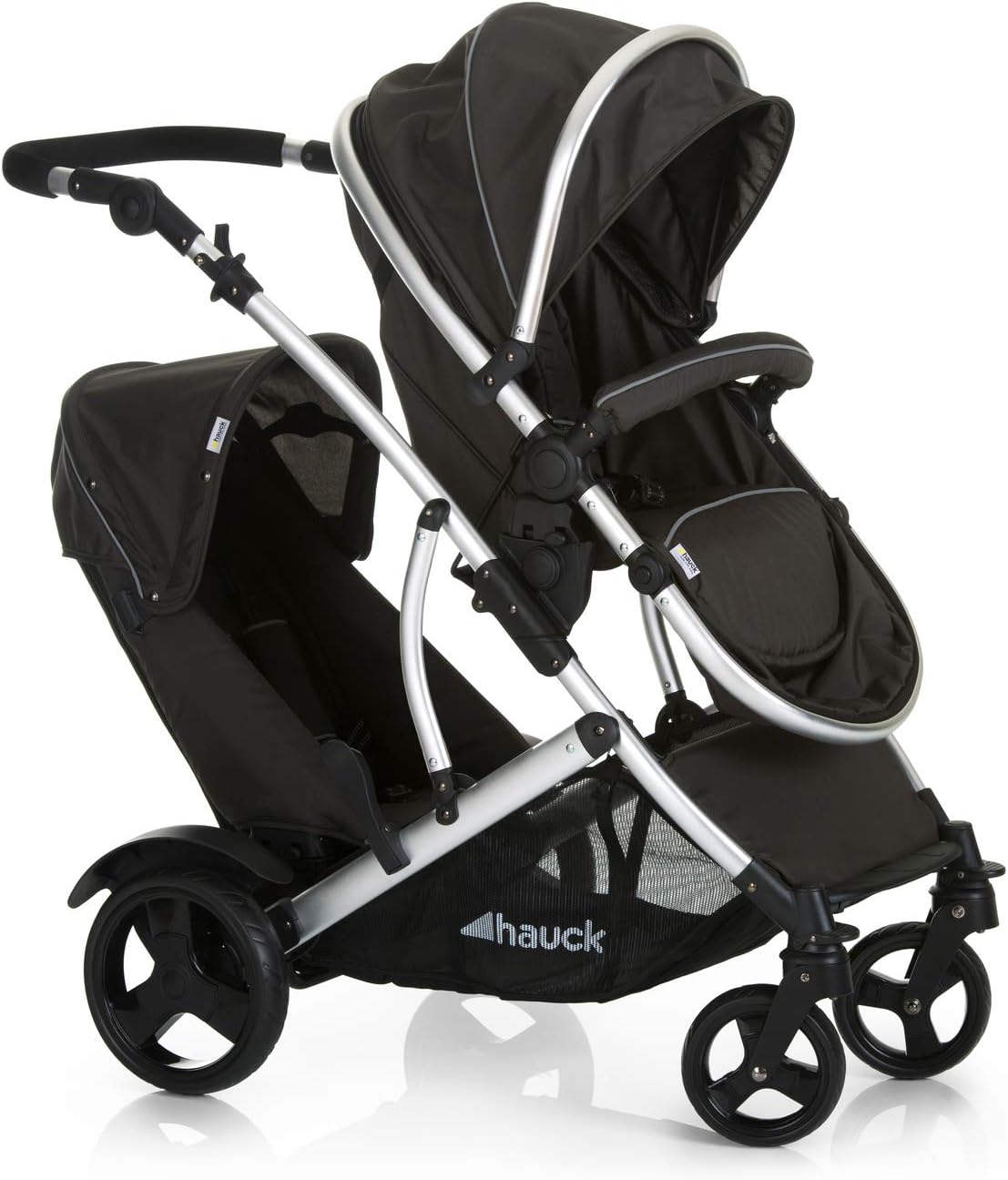 hauck Duett 2 Carro Gemelar, Silla de Paseo Gemelar Réversible, Cochecito Gemelar Bebe, Manillar Ajustable, Protector de Lluvia Incluido, Forêt Noire
