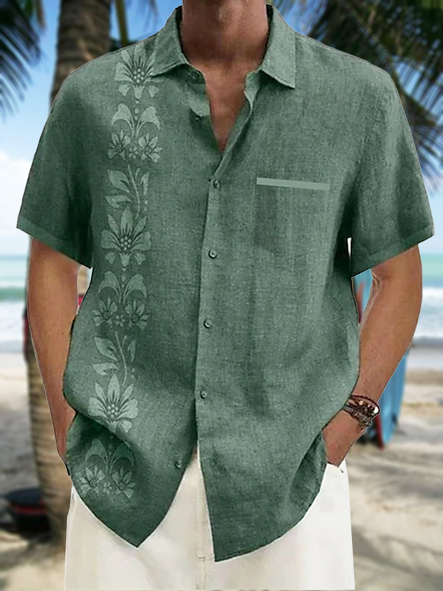 Chemise décontractée à manches courtes à imprimé floral tropical