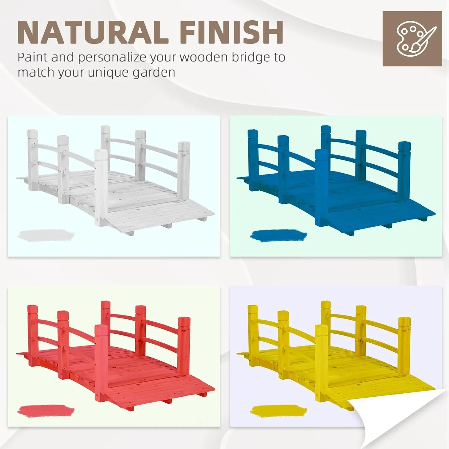 Classic Wooden Garden Bridge �C Arch Footbridge with Safety Railings