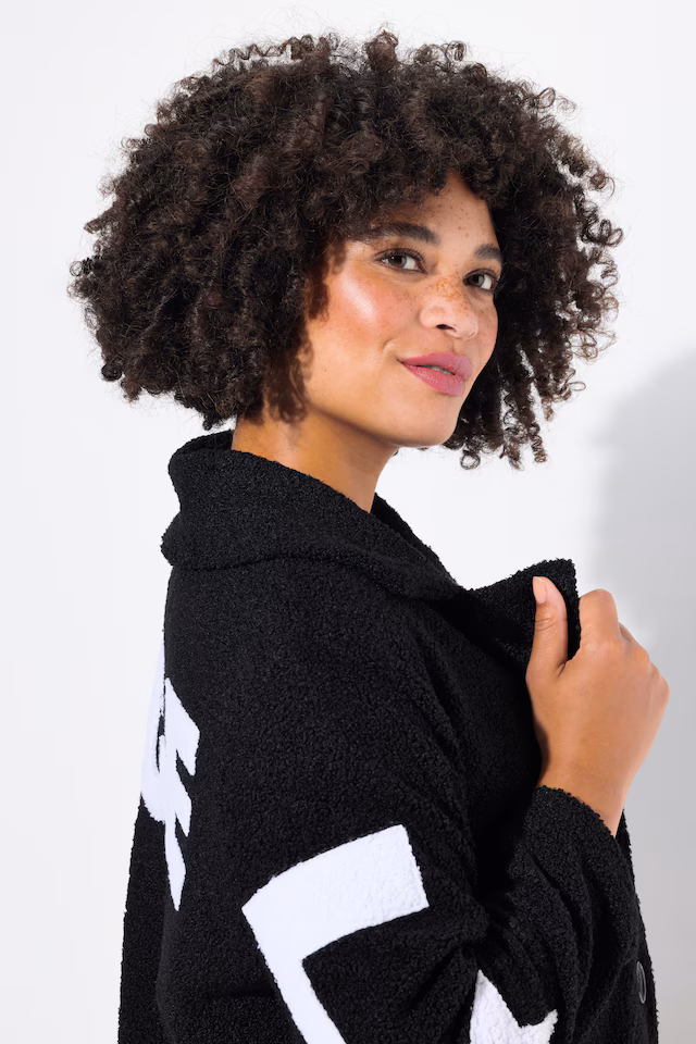 A-Line Teddy Coat with ANGEL Inscription on Back