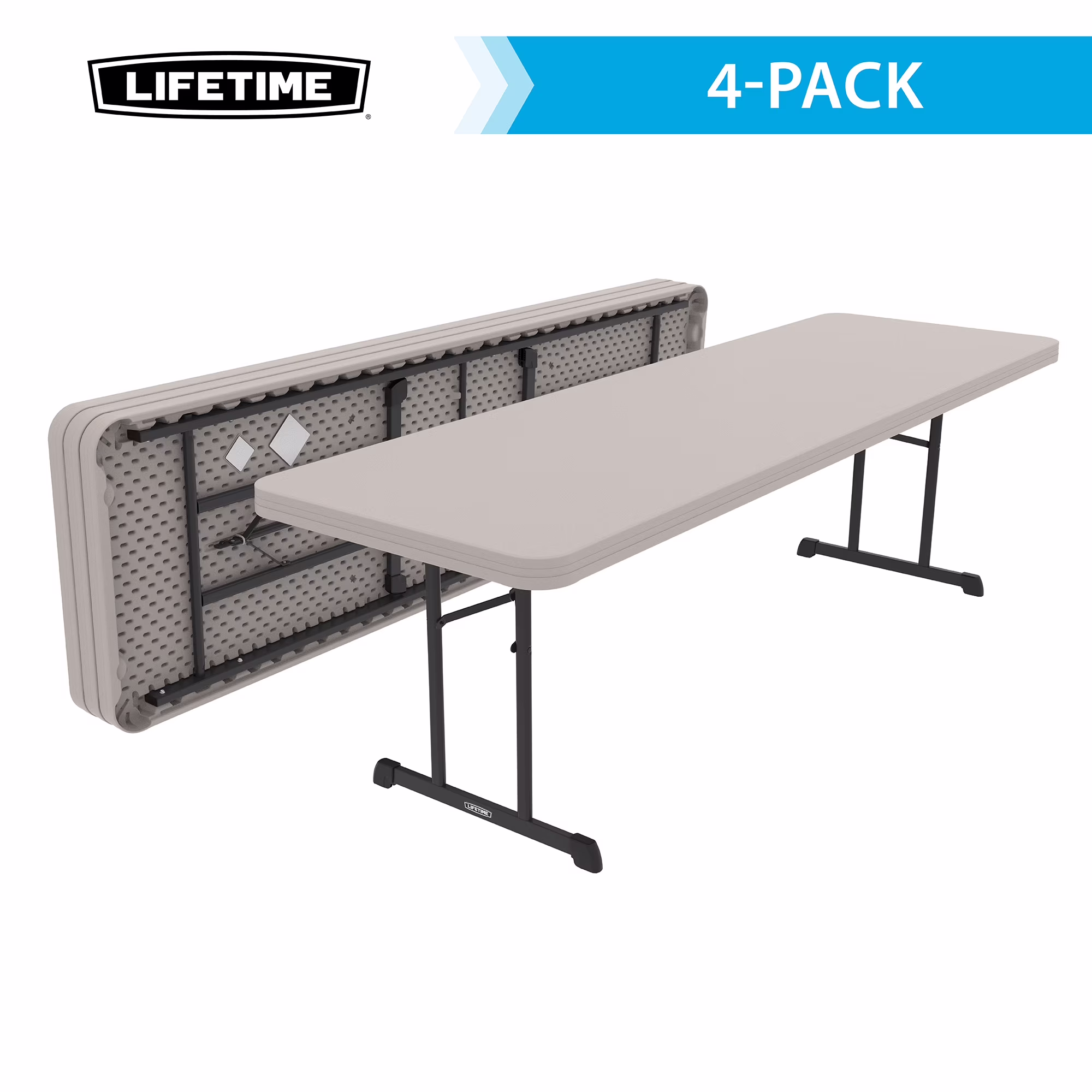 Lifetime 8 Ft. Rectangle Folding Table, Indoor/Outdoor Professional Grade, Putty Set of 4 (480127)