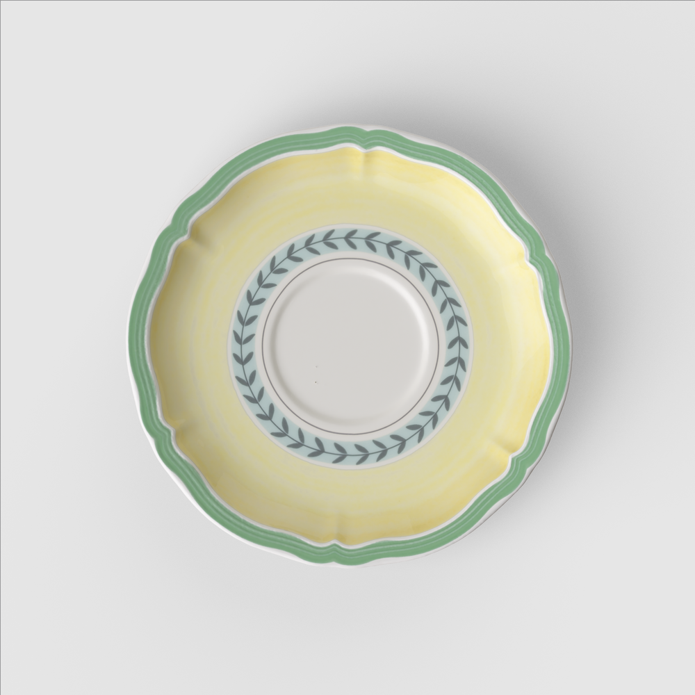French Garden Cappuccino cup saucer - Multi-colored, 6.7'', Premium Porcelain