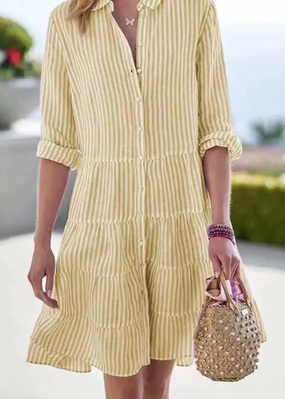 Sophie Paris | Robe chemise mi-longue décontractée à rayures et manches longues