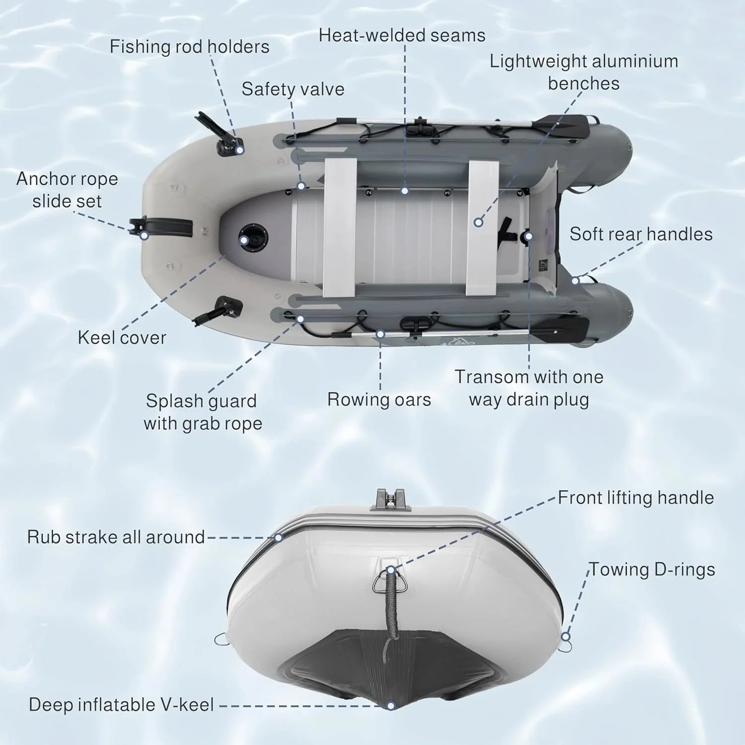 Inflatable Boat | Yacht Dinghy Tender Raft | Multi Person Fishing Boat | Aluminum Floor Oars | Fishing Rod Holders | Heavy-duty Pvc | 2024…