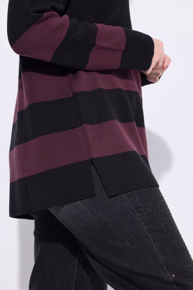Block Stripe Asymmetric Turtleneck Sweater