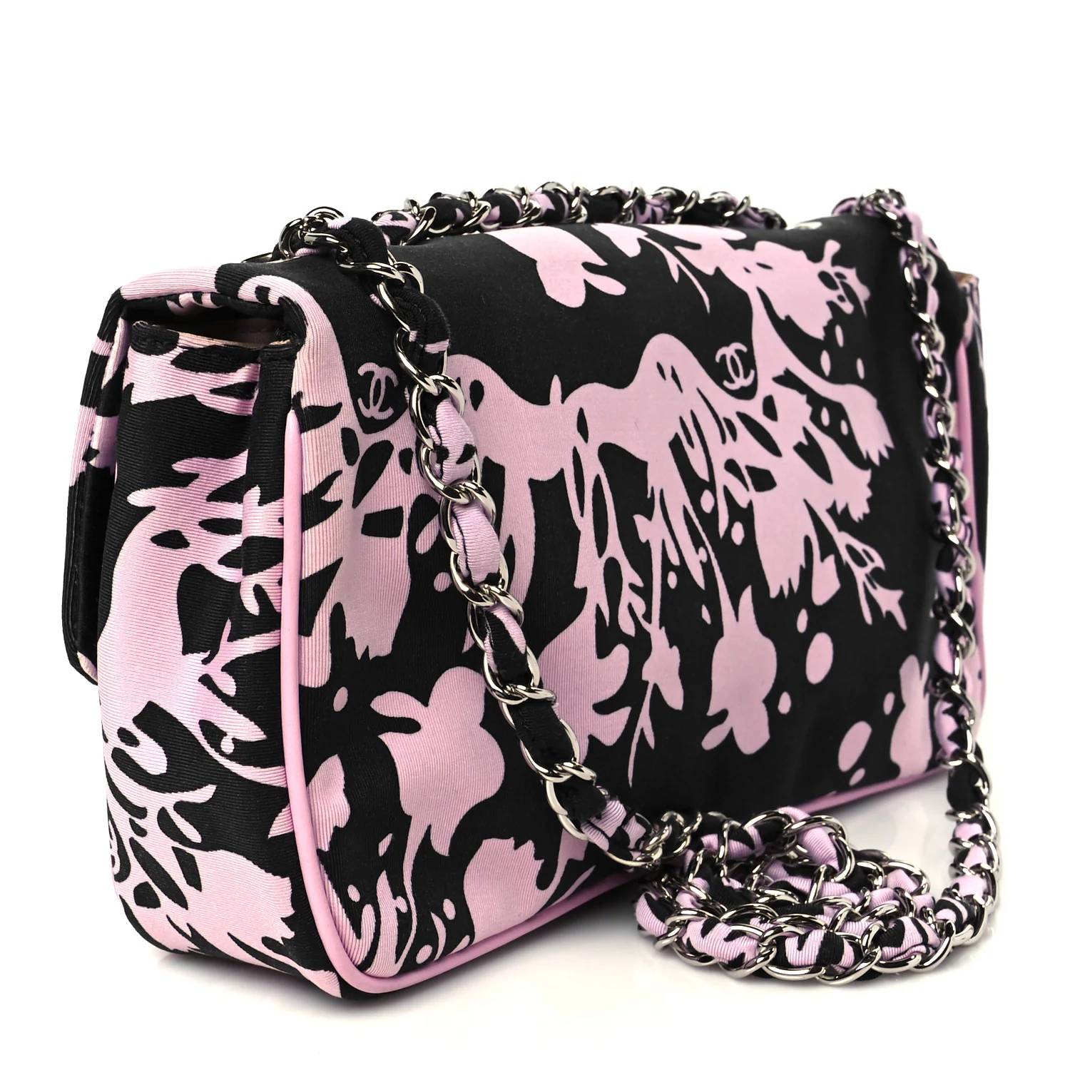 Printed Fabric East West Flap Black Pink