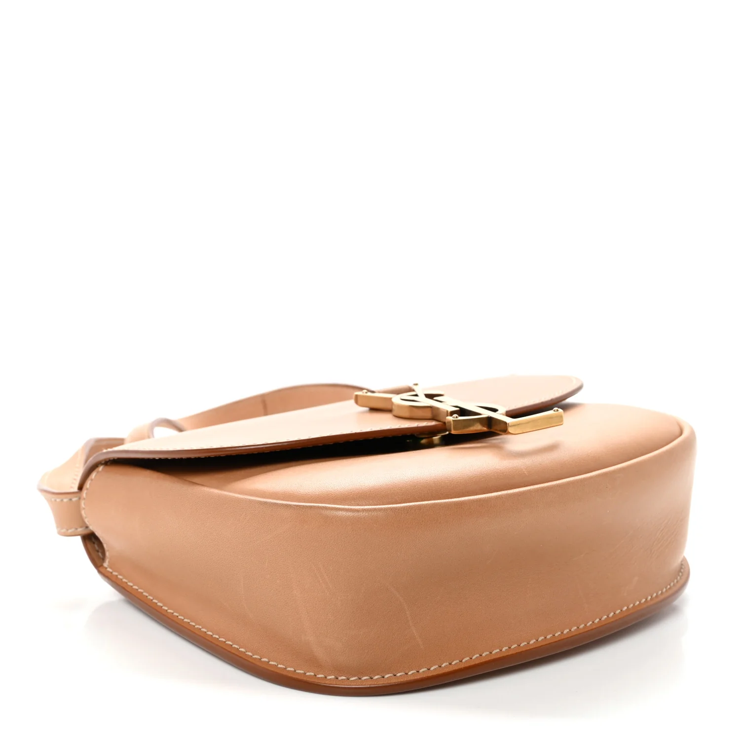 Smooth Vintage Calfskin Small Kaia Satchel Brown Gold