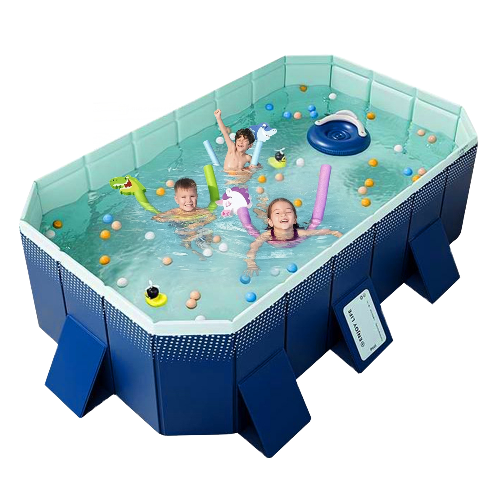 Foldable Swimming Pool, Installation-free Portable Kids Swimming Pool, Collapsible Inflatable-Free Large Pool, for Adult Puppy Garden Patio(Blue 1 Set) - Image 3