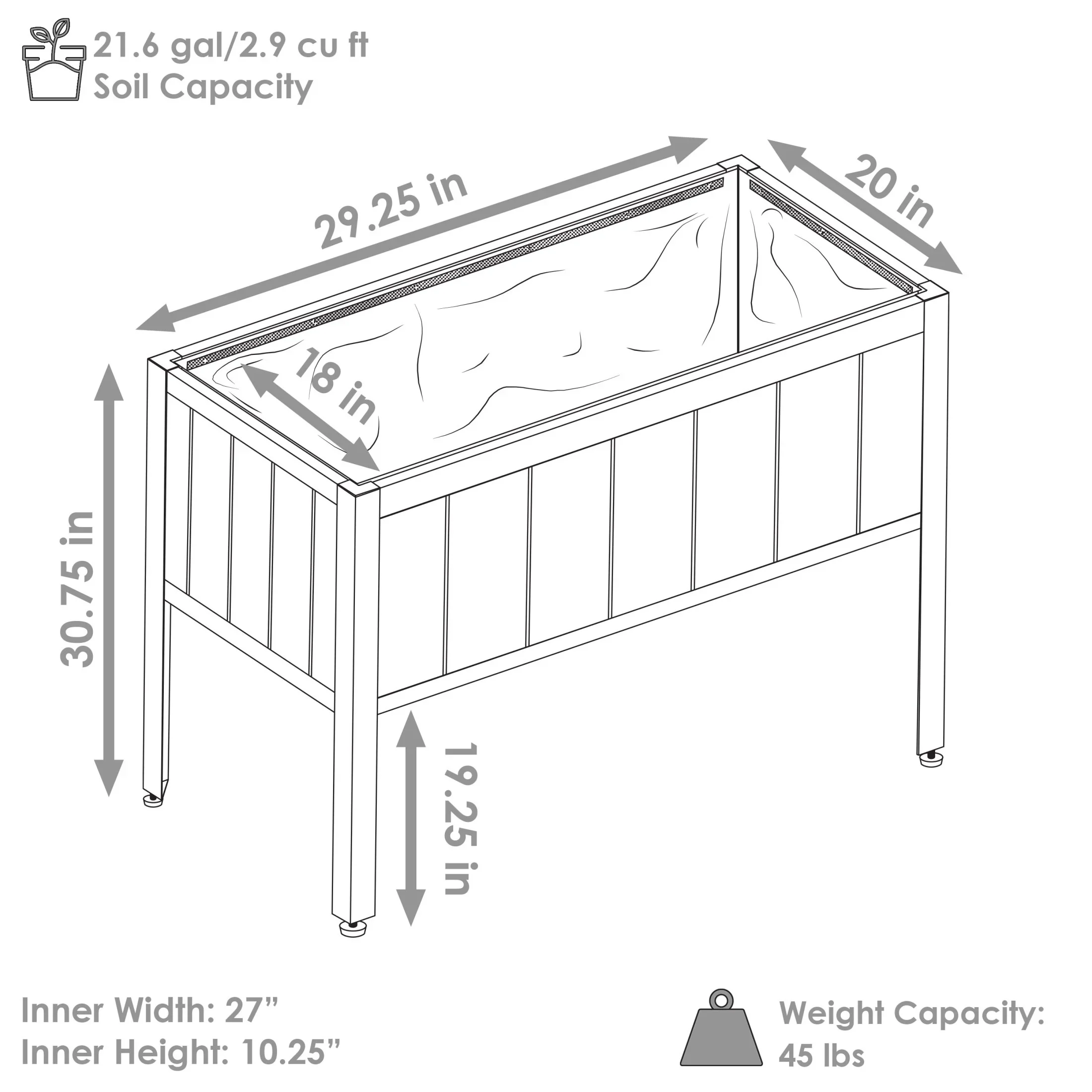 Sunnydaze 29.25 x 20 x 30.75 Gray Acacia Wood Rectangular Raised Garden Bed with Legs