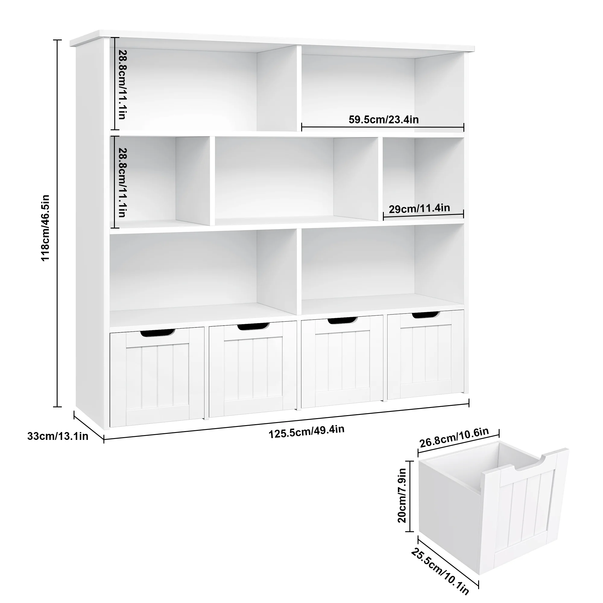 7 Cube Toy Storage Organizer, Kids Geometric Bookcase and Bookshelf with 4 Drawers, White(White) - Image 4