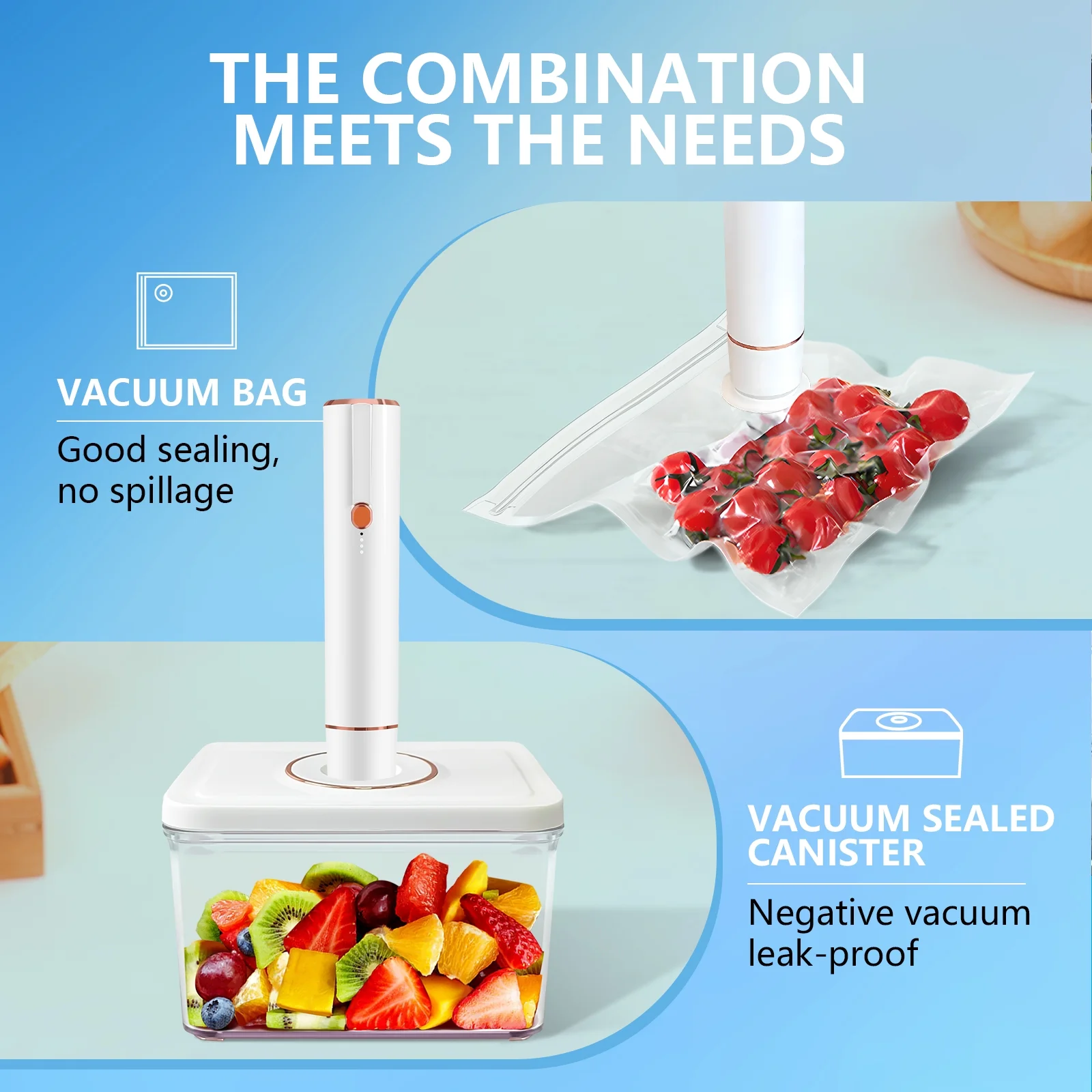 Vacuum Sealer for Food Storage Compact Vac Sealer Kit: Handheld Vacuum Sealer + 3 Containers + 30 Reusable Bags| Keep Food Fresh Anywhere(Sealer + 3 Containers+ 30 Reusable Bags) - Image 5