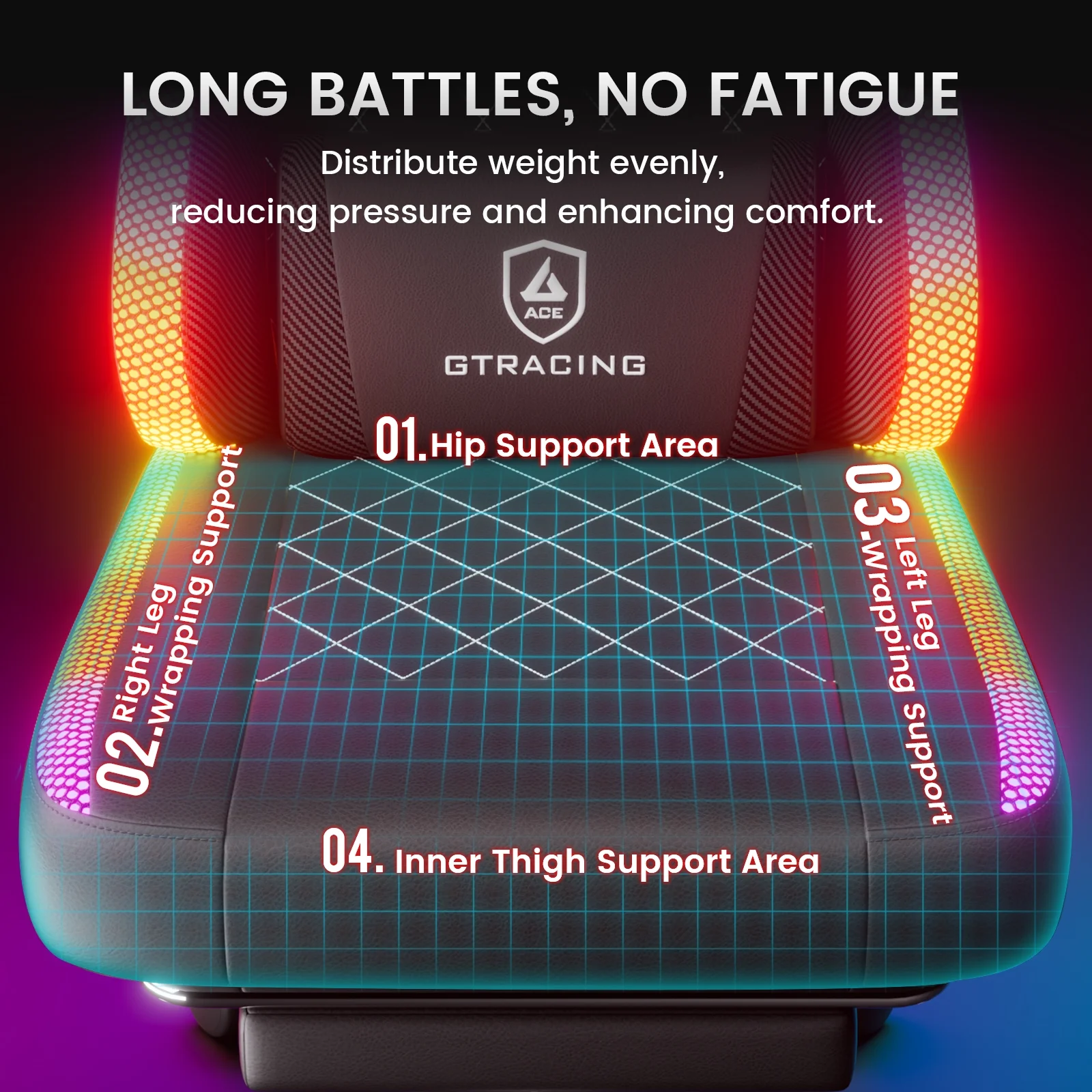 RGB Ergonomic Gaming Chair with Massage, LED Lights, Footrest, Lumbar Support and Backrest, Black - Image 8