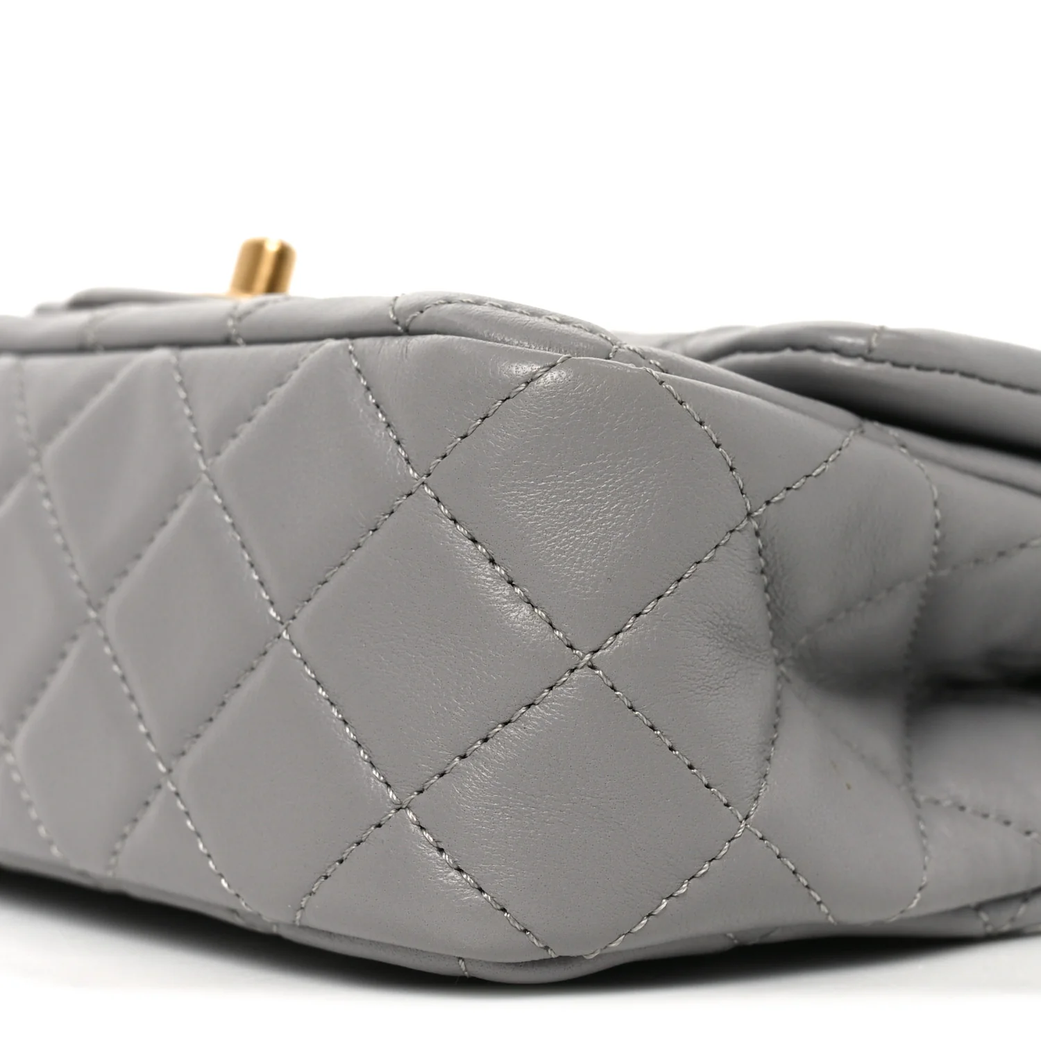 Lambskin Quilted Mini Rectangular Pearl Crush Flap Grey