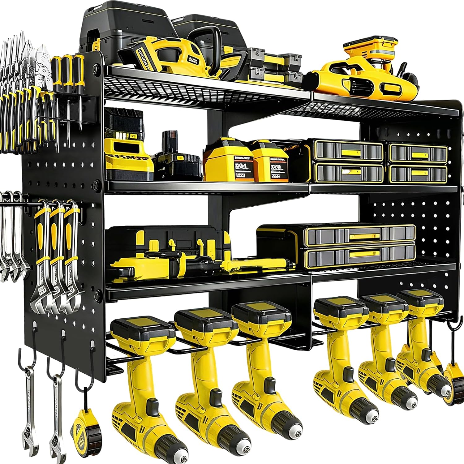 Power Tool Organizer Wall Mount, 4 Tier Heavy Duty Tool Storage Rack