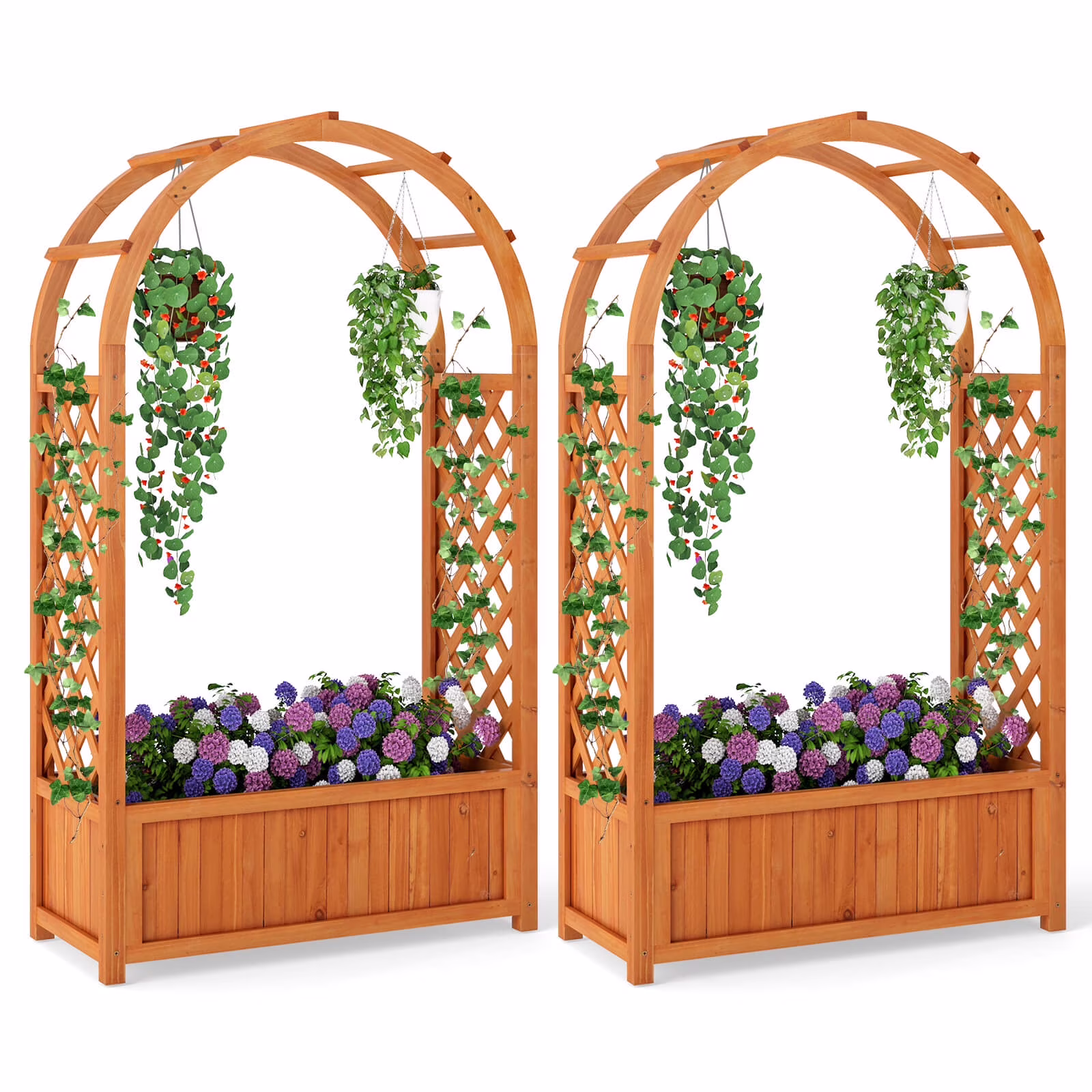Costway 1 PCS Raised Garden Bed Wooden Elevated Planter Box with Lattice Trellis & Ached Roof