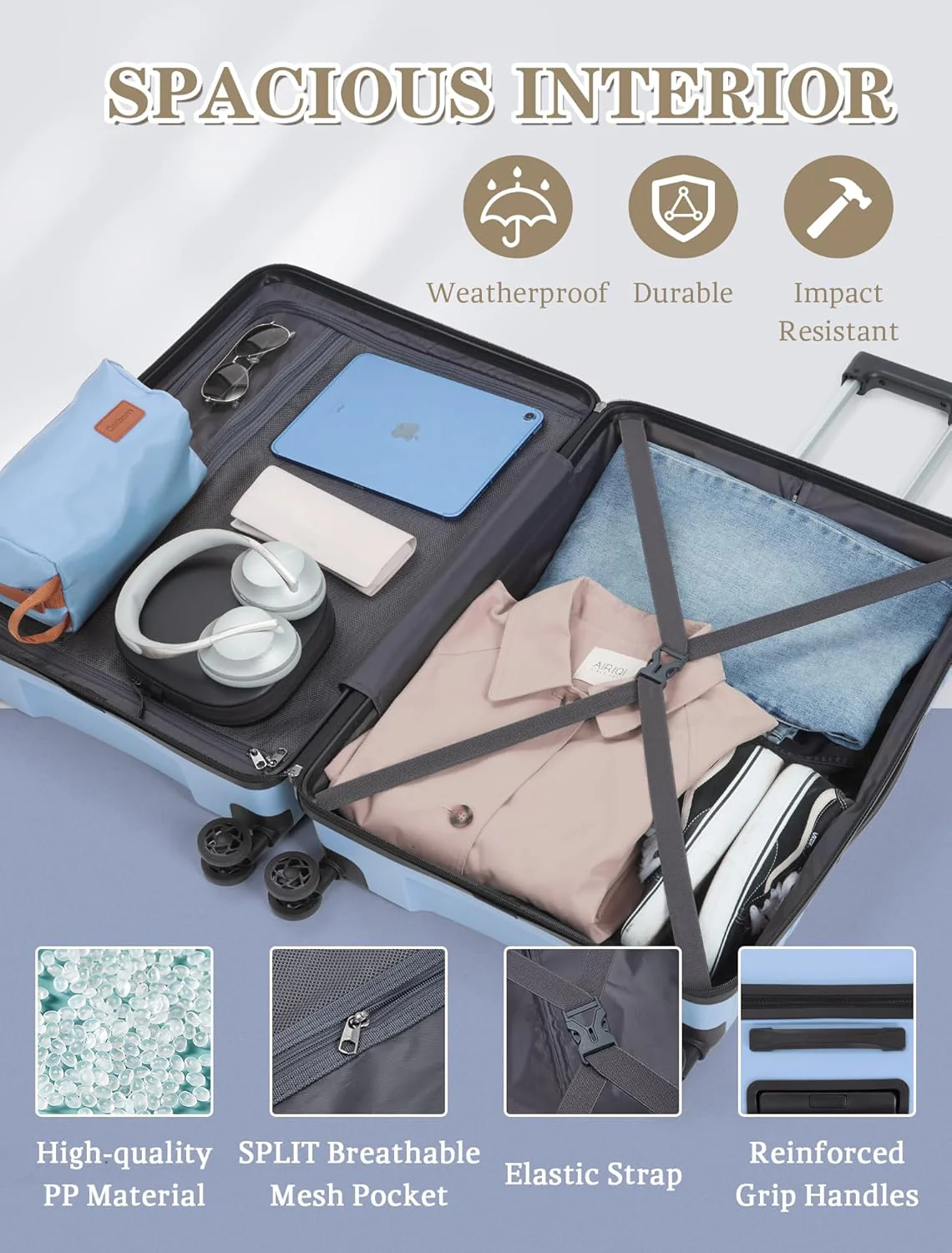 Ensemble de 5 valises à roulettes, valise rigide en ABS avec roulettes multidirectionnelles
