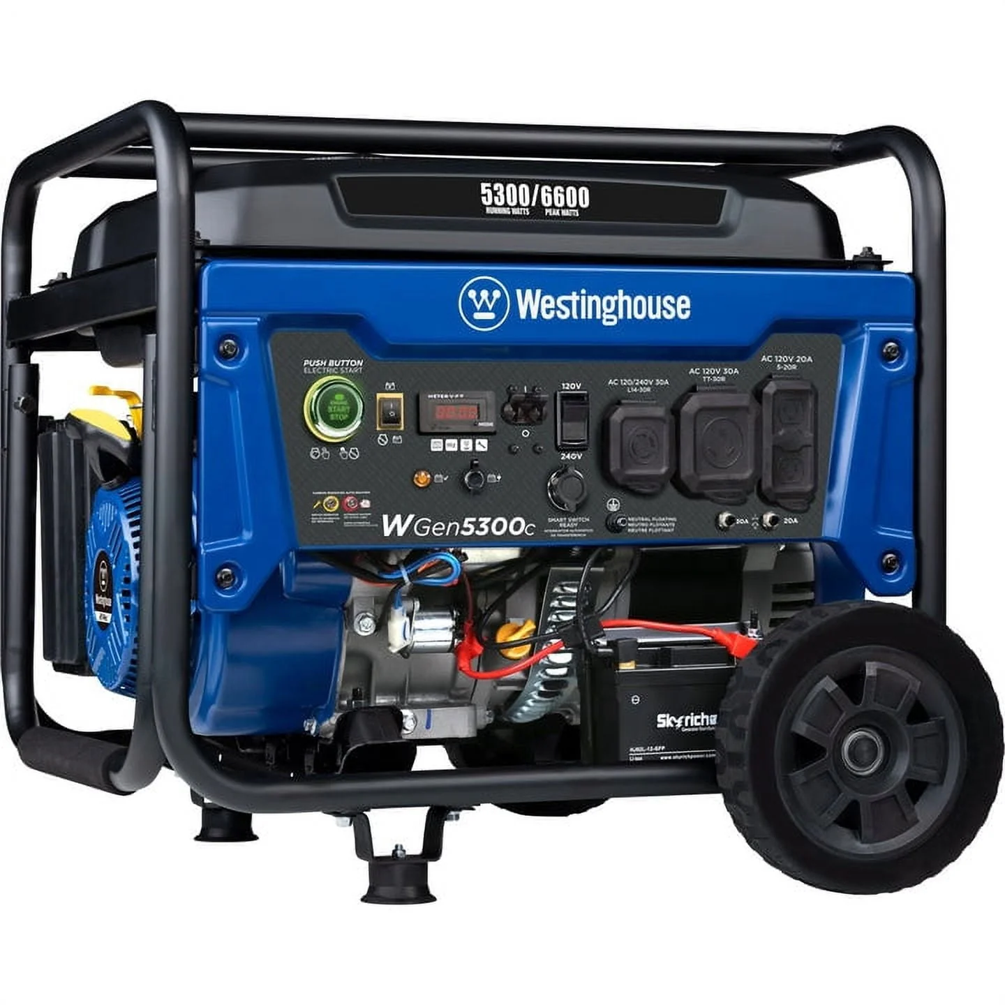 6600 Peak Watt Home Backup, Gas Powered Portable Generator, Remote Electric Start, CO Sensor