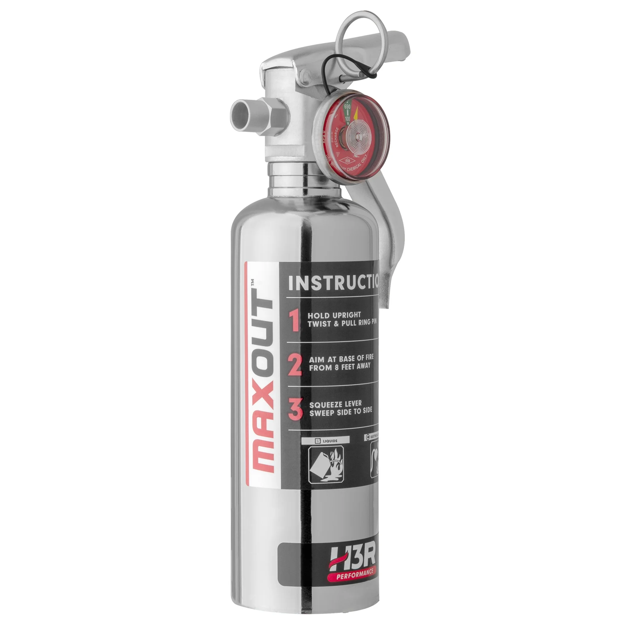 MaxOut Dry Chemical Car Fire Extinguisher 1.0 lb. Chrome(Chrome) - Image 2
