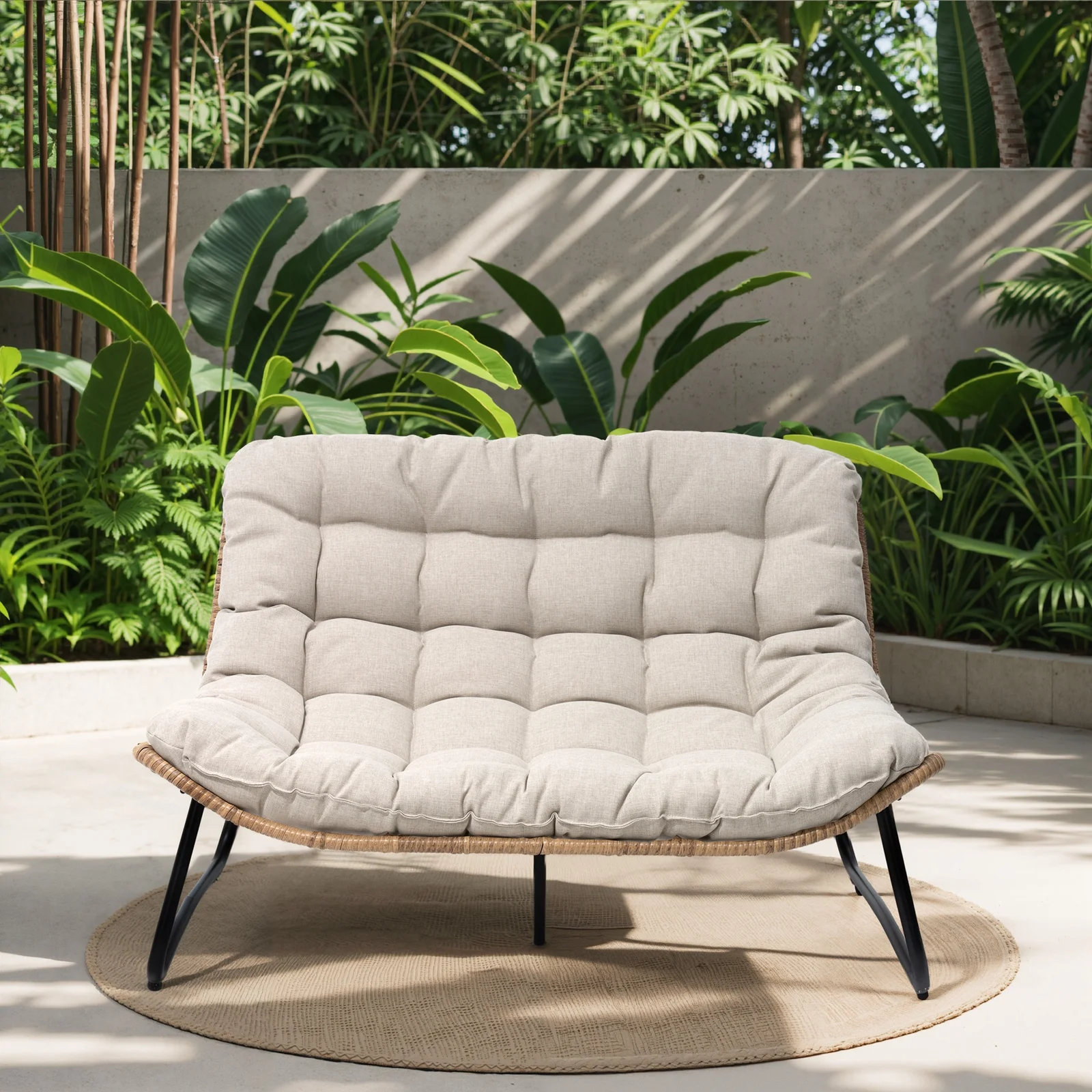 Products Patio Loveseat, All-Weather Rattan Large Furniture with Soft Cushions, Outdoor Loveseat for Balcony, Poolside, Backyard (Beige)(Beige) - Image 9